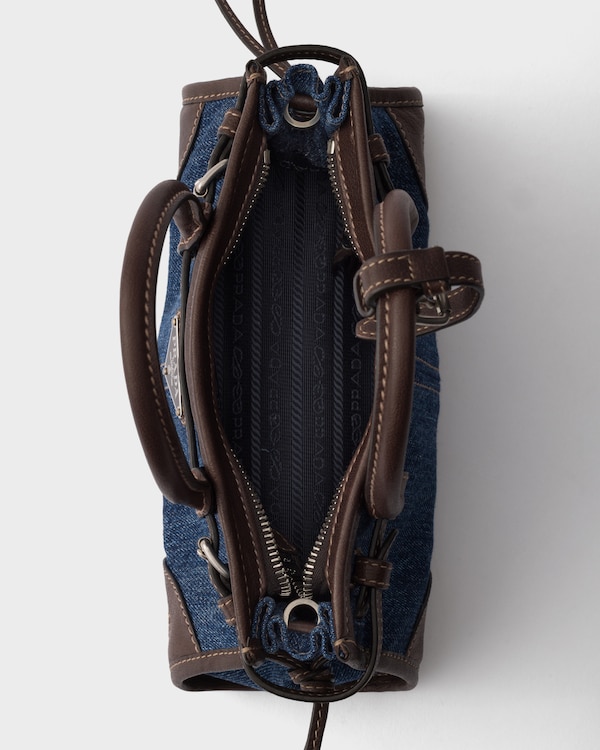 프라다 보니 소형 데님 및 가죽 핸드백 - 블루/커피 프라다 보니 소형 데님 및 가죽 핸드백 - 블루/커피
