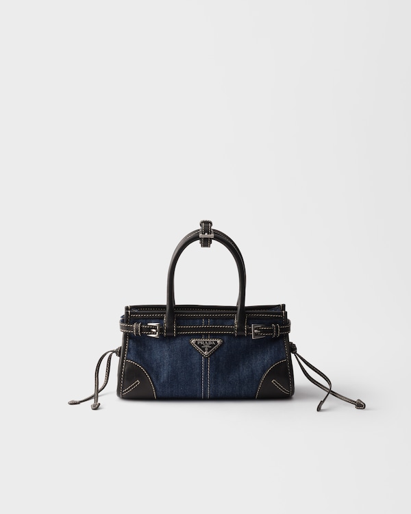 Prada Bonnie small denim and leather handbag - Blue/Black Prada Bonnie small denim and leather handbag - Blue/Black