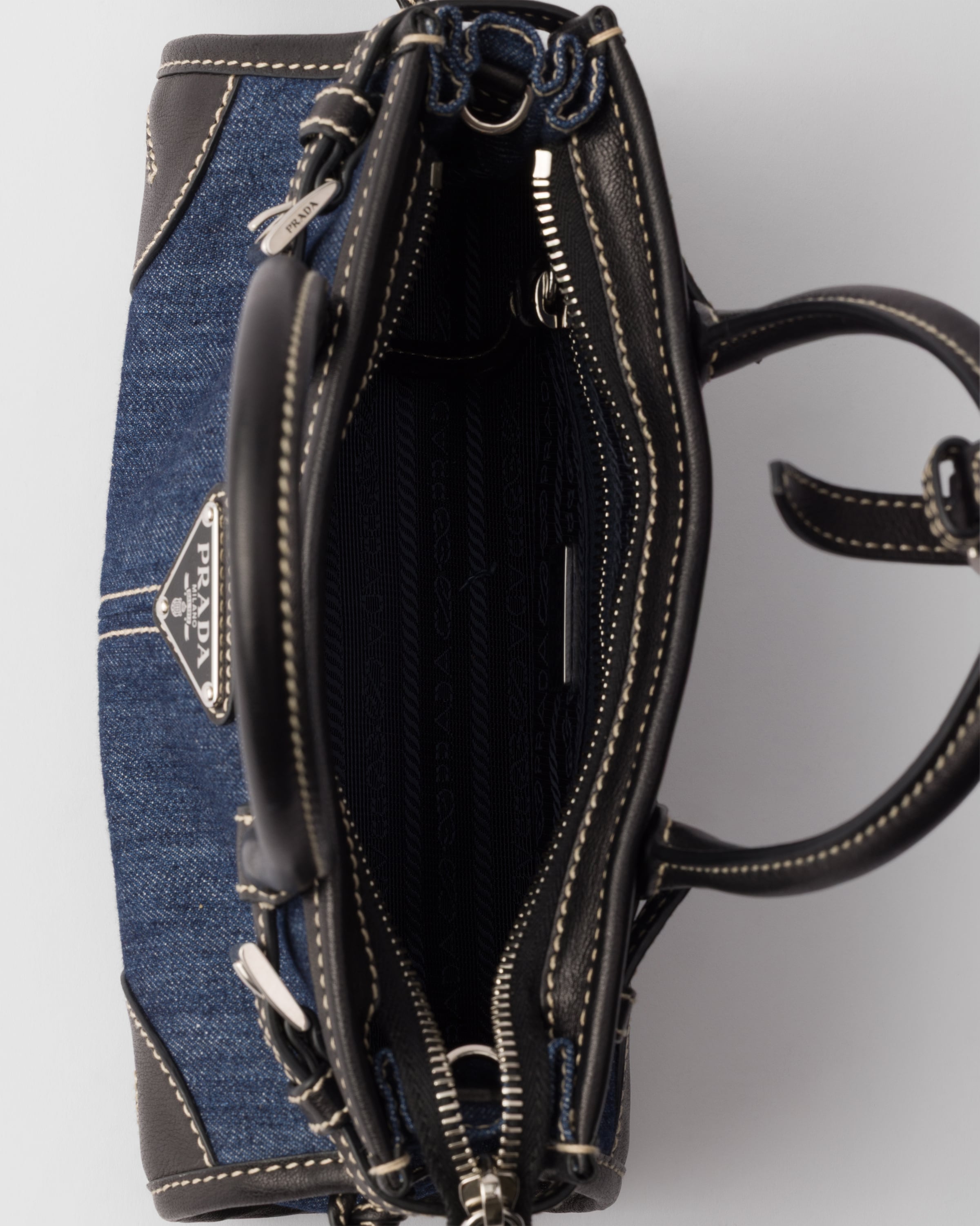 Prada Bonnie small denim and leather handbag