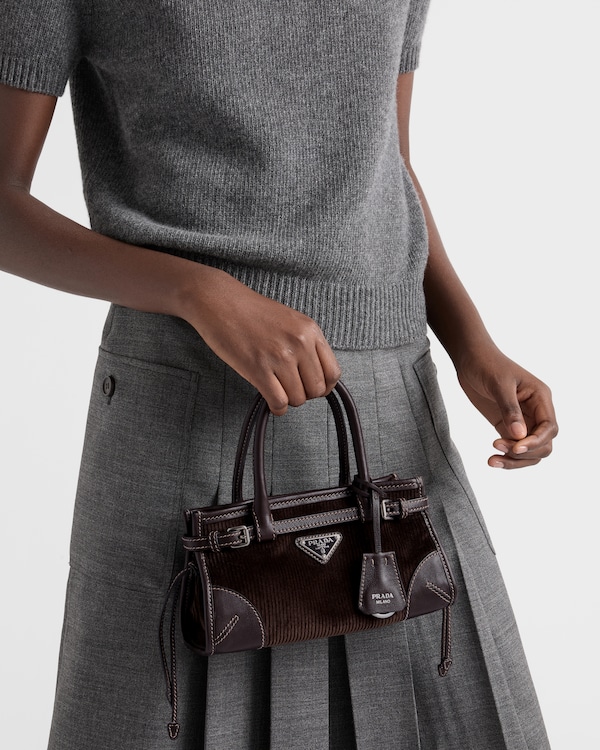 Prada Bonnie small corduroy and leather handbag - Ebony Prada Bonnie small corduroy and leather handbag - Ebony