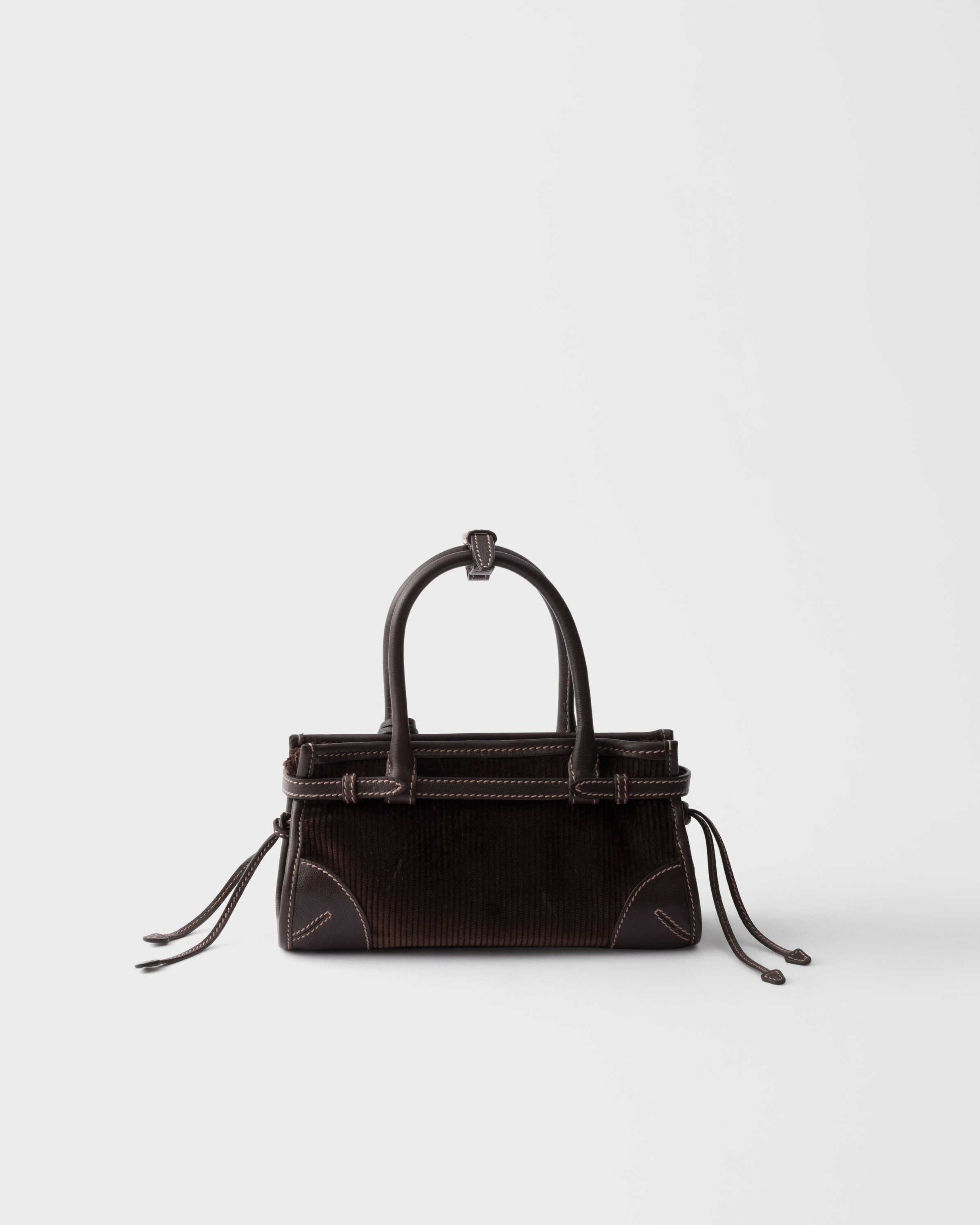 Ebony Prada Bonnie Small Corduroy And Leather Handbag | PRADA - Monaco