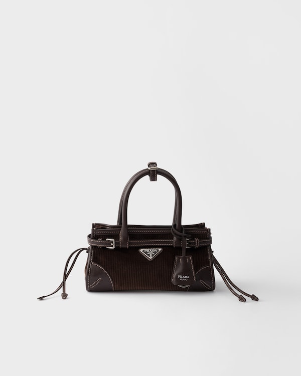 Bolso Prada Bonnie pequeño de pana y piel - Ébano Bolso Prada Bonnie pequeño de pana y piel - Ébano