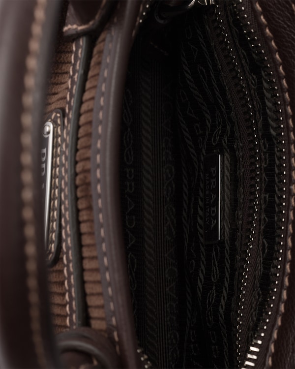 Bolso Prada Bonnie pequeño de pana y piel - Ébano Bolso Prada Bonnie pequeño de pana y piel - Ébano