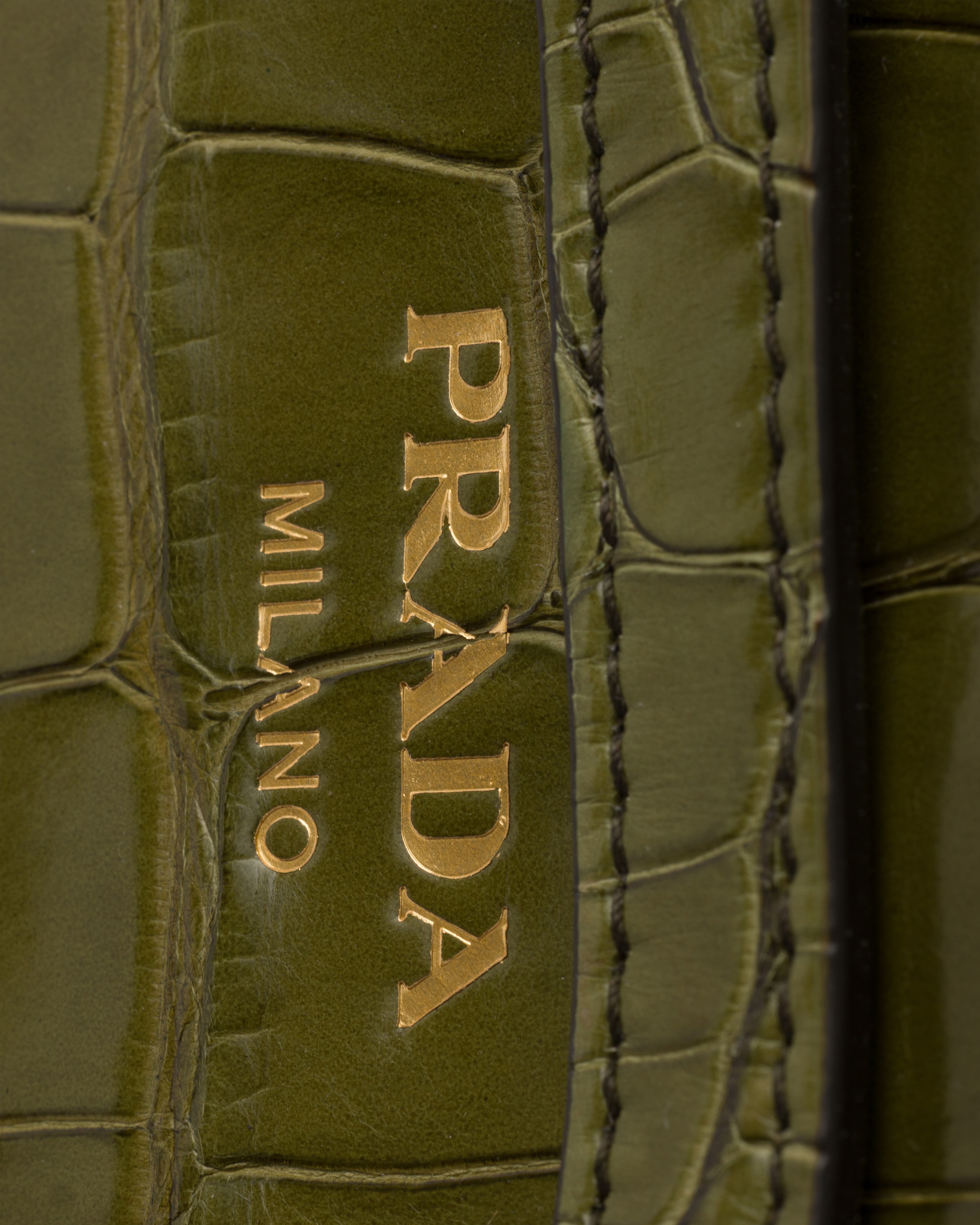 Olive Green Prada Bonnie Small Crocodile Leather Handbag | PRADA