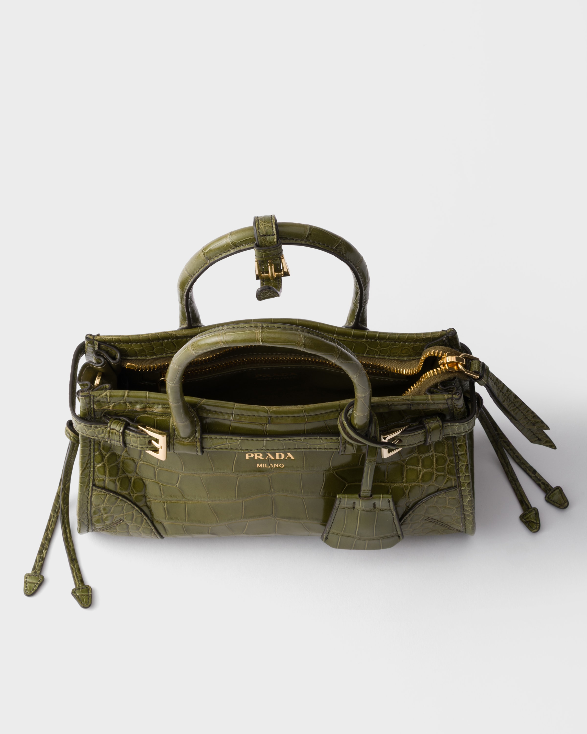 Olive Green Prada Bonnie Small Crocodile Leather Handbag | PRADA