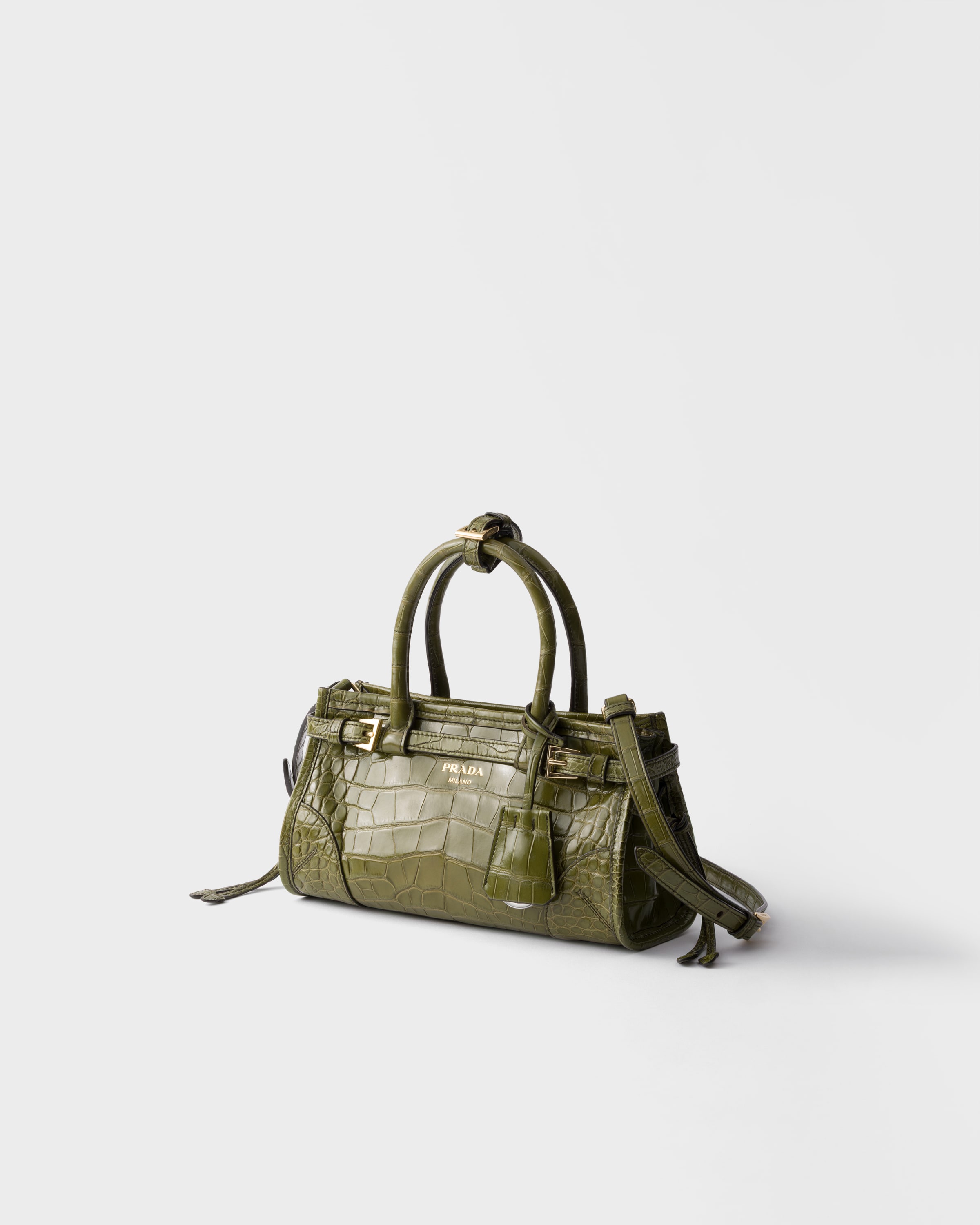 Olive Green Prada Bonnie Small Crocodile Leather Handbag | PRADA