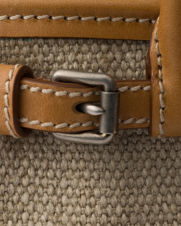 Prada Bonnie小号亚麻和皮革拼接手袋 - 麻色/自然色 Prada Bonnie小号亚麻和皮革拼接手袋 - 麻色/自然色