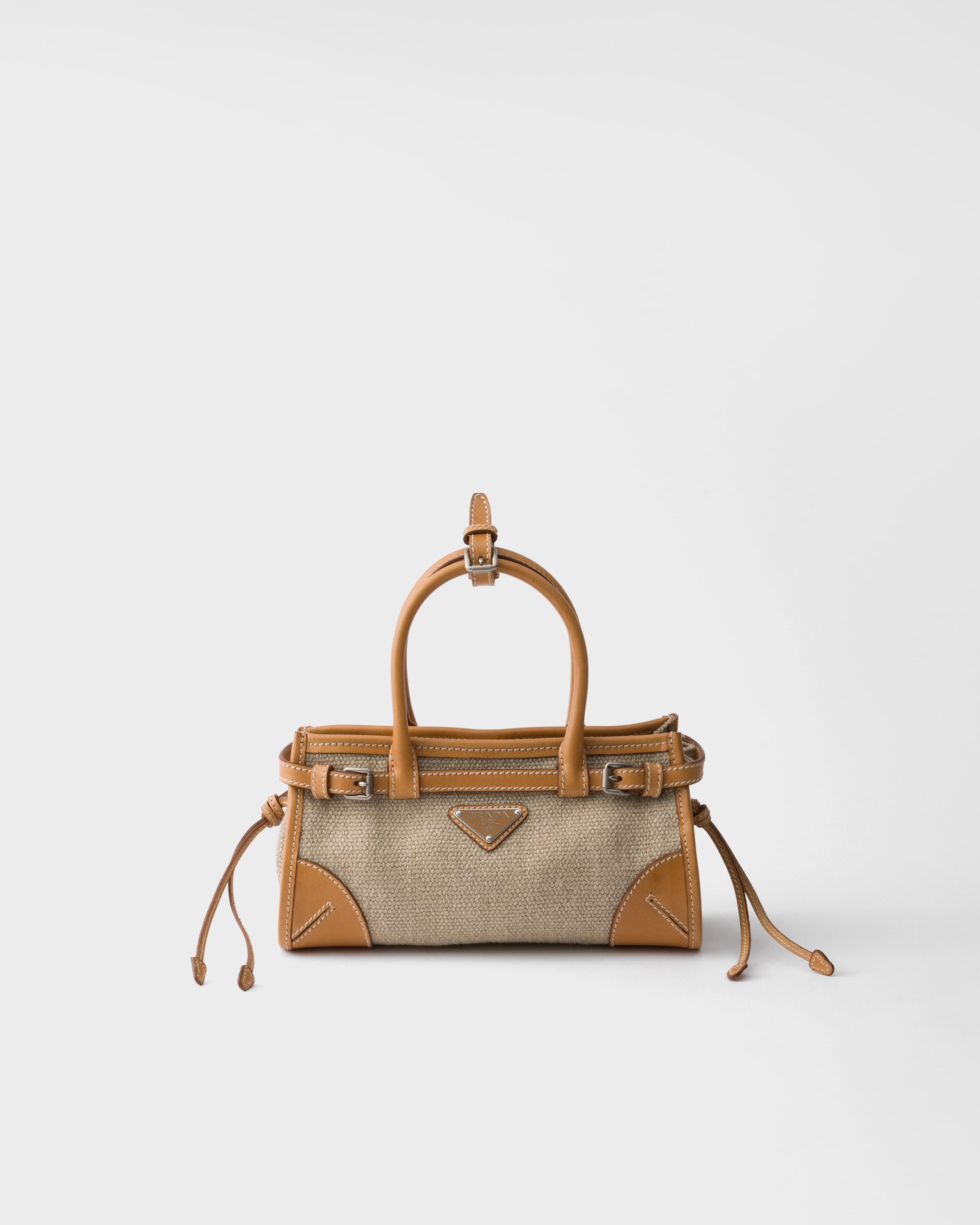 Rope/Natural Prada Bonnie small linen and leather handbag | PRADA