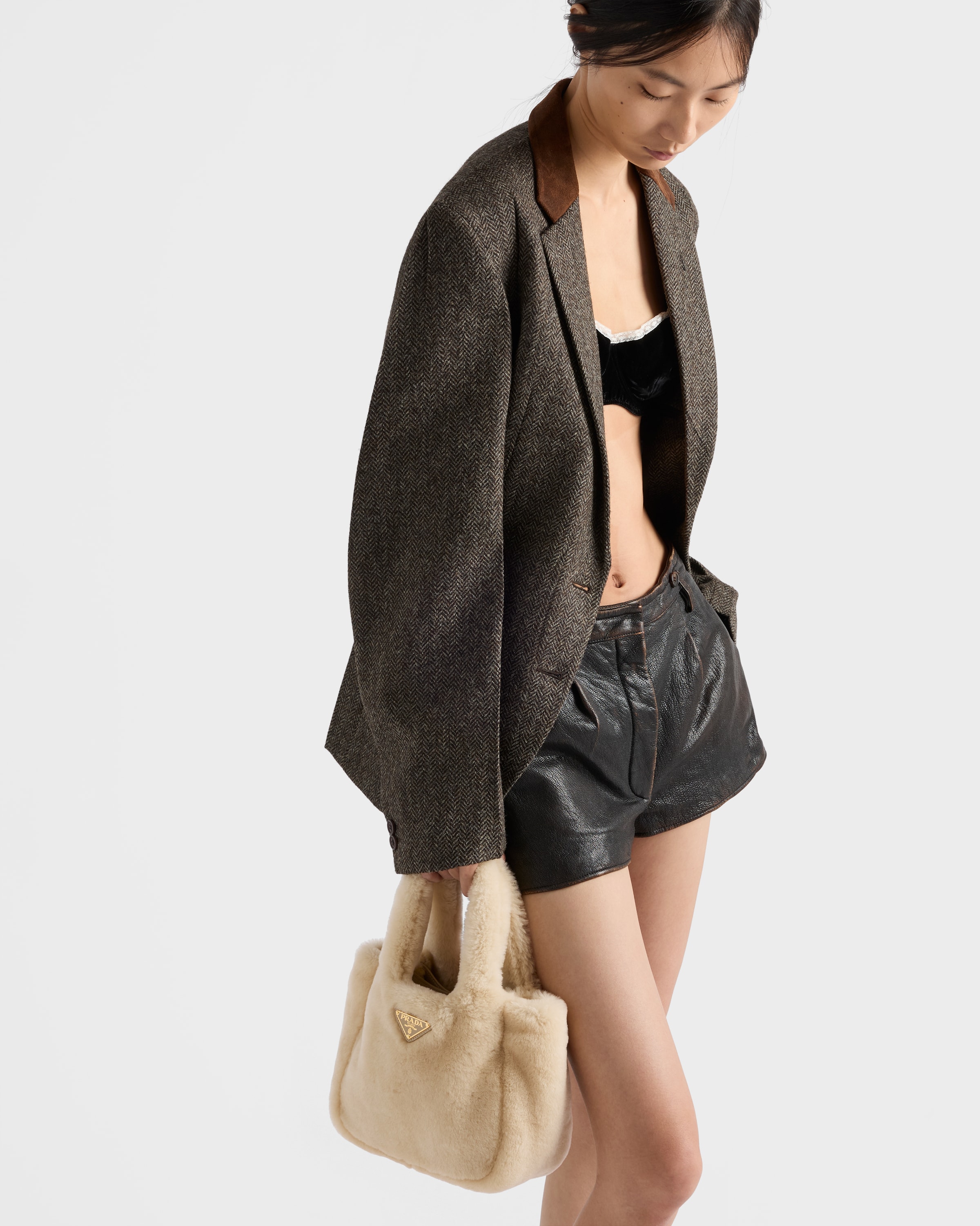 Ecru Shearling mini handbag | PRADA - Japan