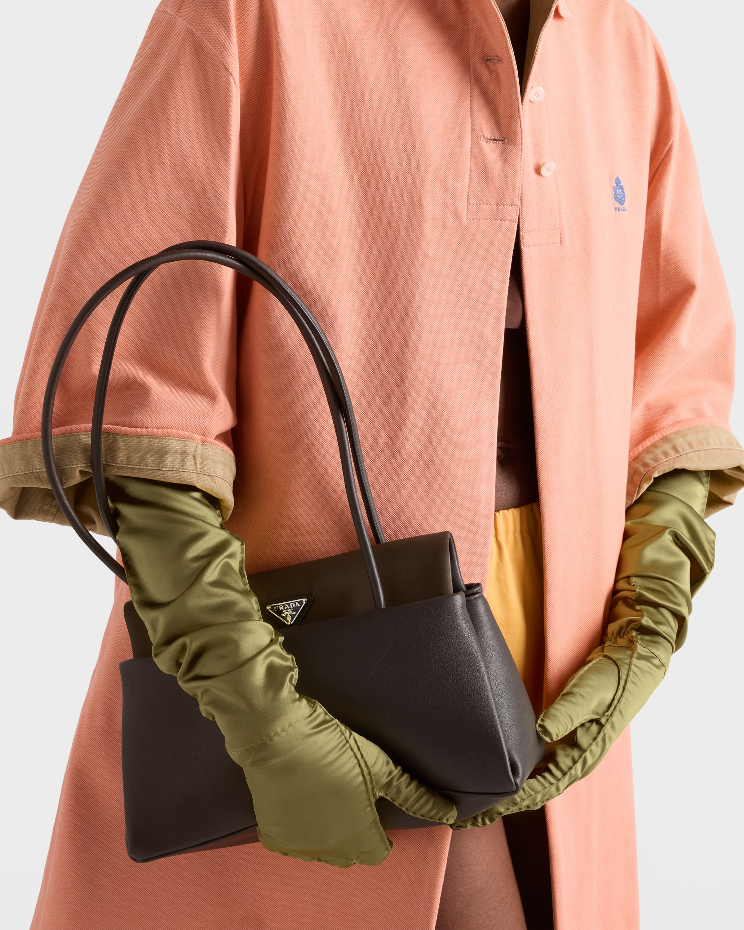 Coffee Prada Passage medium leather bag with Re-Nylon flap | PRADA