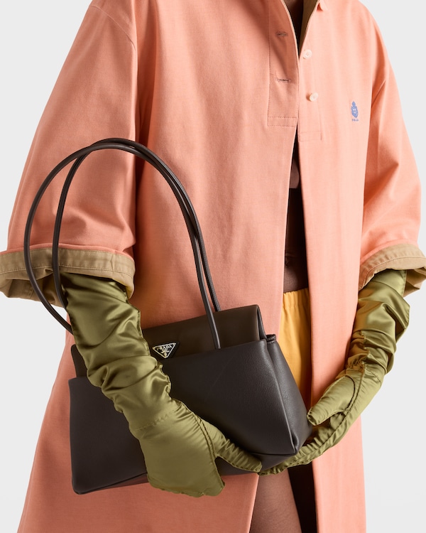 Prada Passage medium leather bag with Re-Nylon flap - Coffee Prada Passage medium leather bag with Re-Nylon flap - Coffee