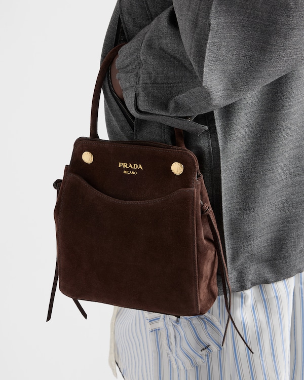 Bolsa Prada Carry mini em camurça - Marrom-Escuro Bolsa Prada Carry mini em camurça - Marrom-Escuro