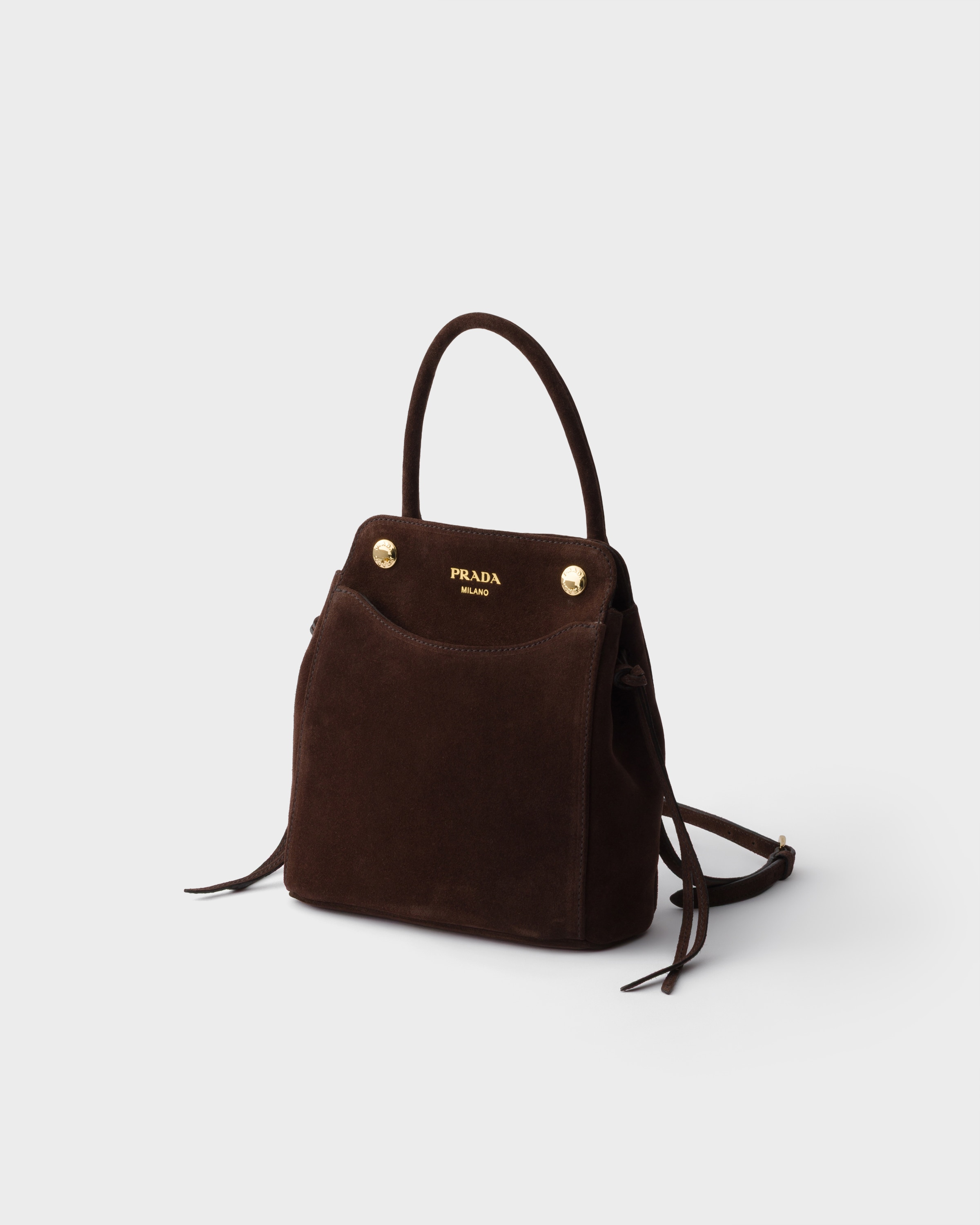 Dark Brown Prada Carry Mini Suede Handbag | PRADA - United States