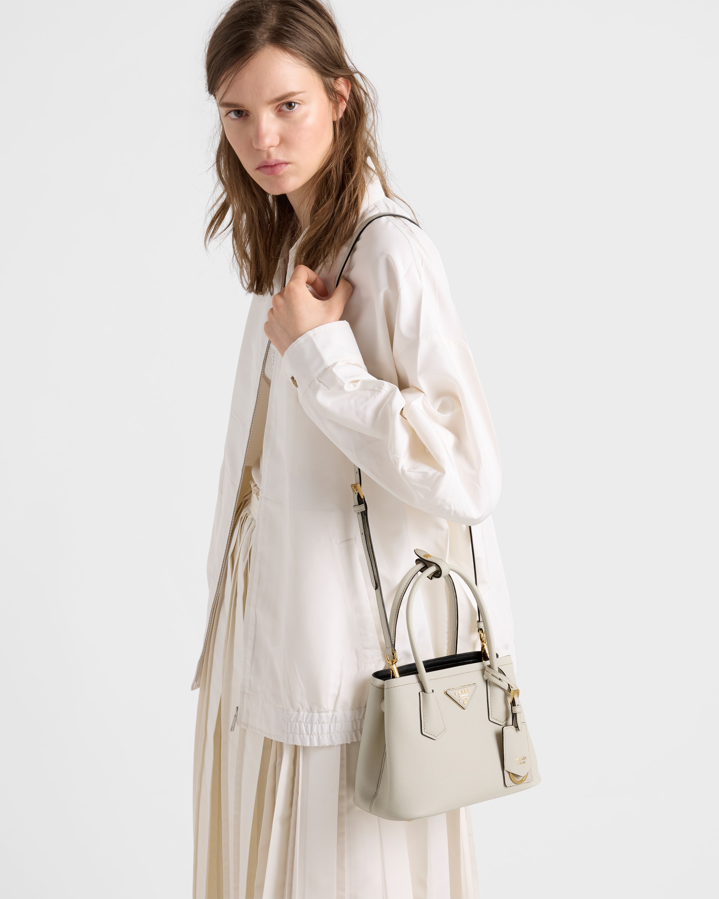 Chalk White/black Prada Double Saffiano Leather Mini-bag | PRADA