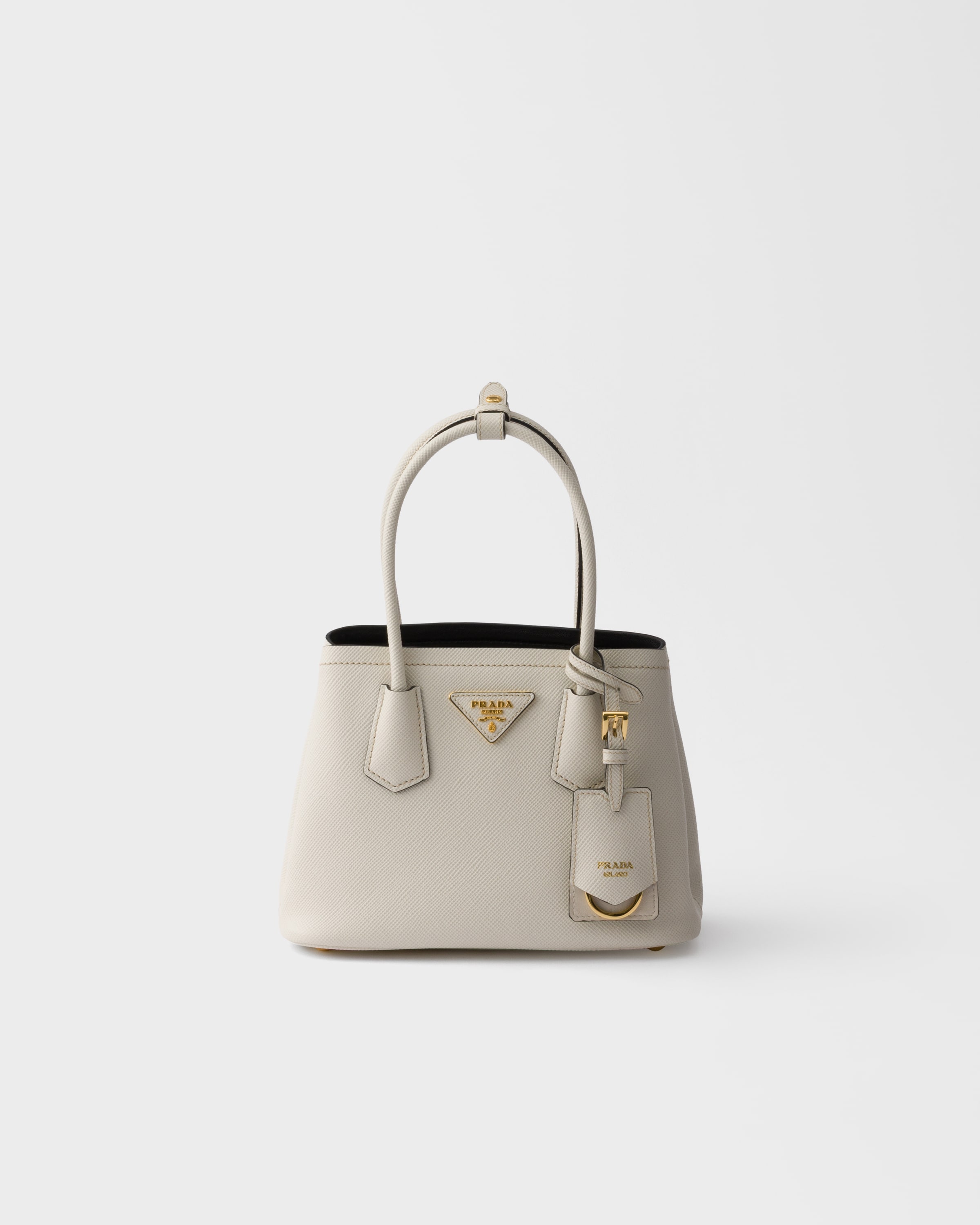 Chalk White/Black Prada Double Saffiano leather mini-bag | PRADA