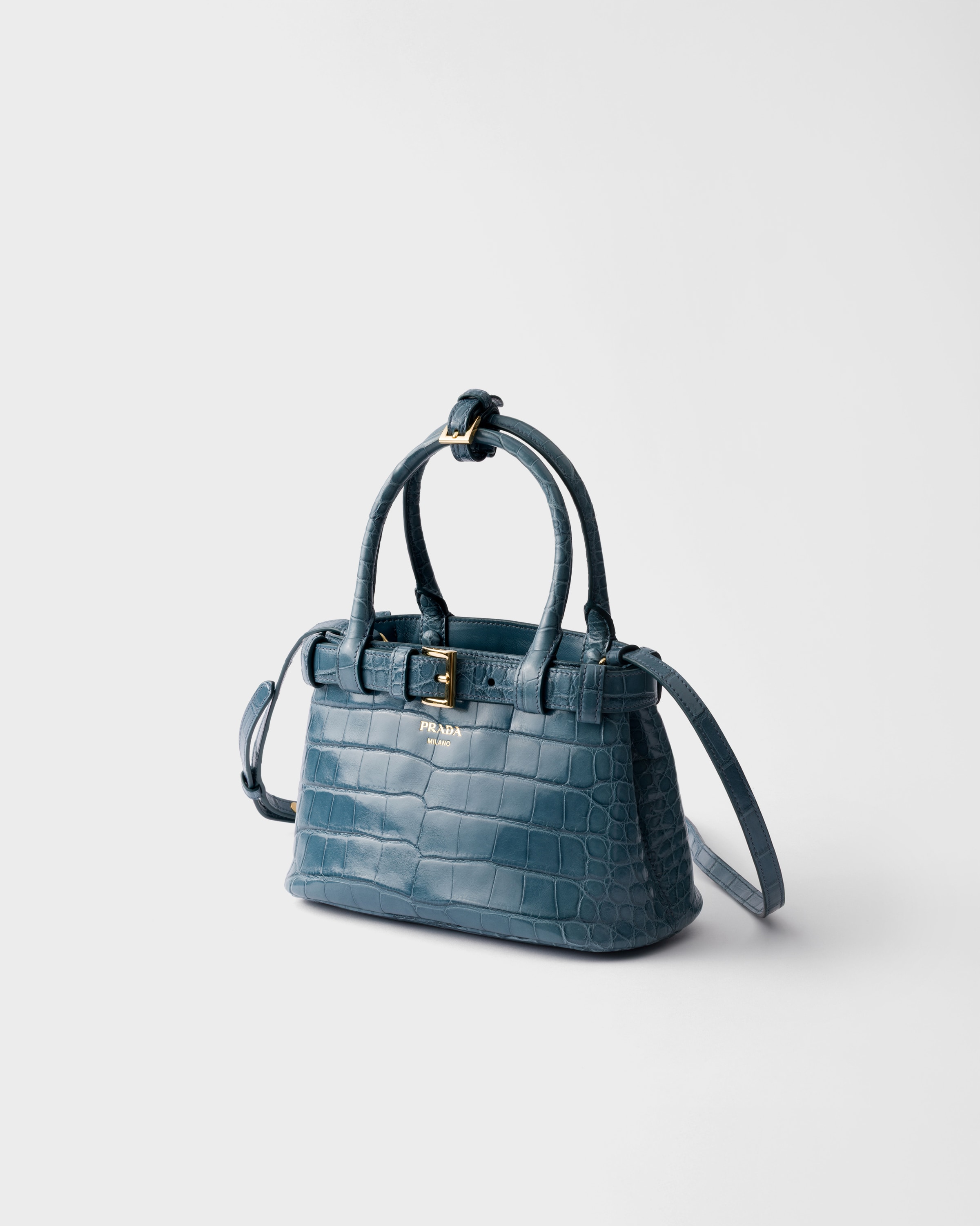 Marina Blue Prada Buckle Small Crocodile Leather Handbag | PRADA