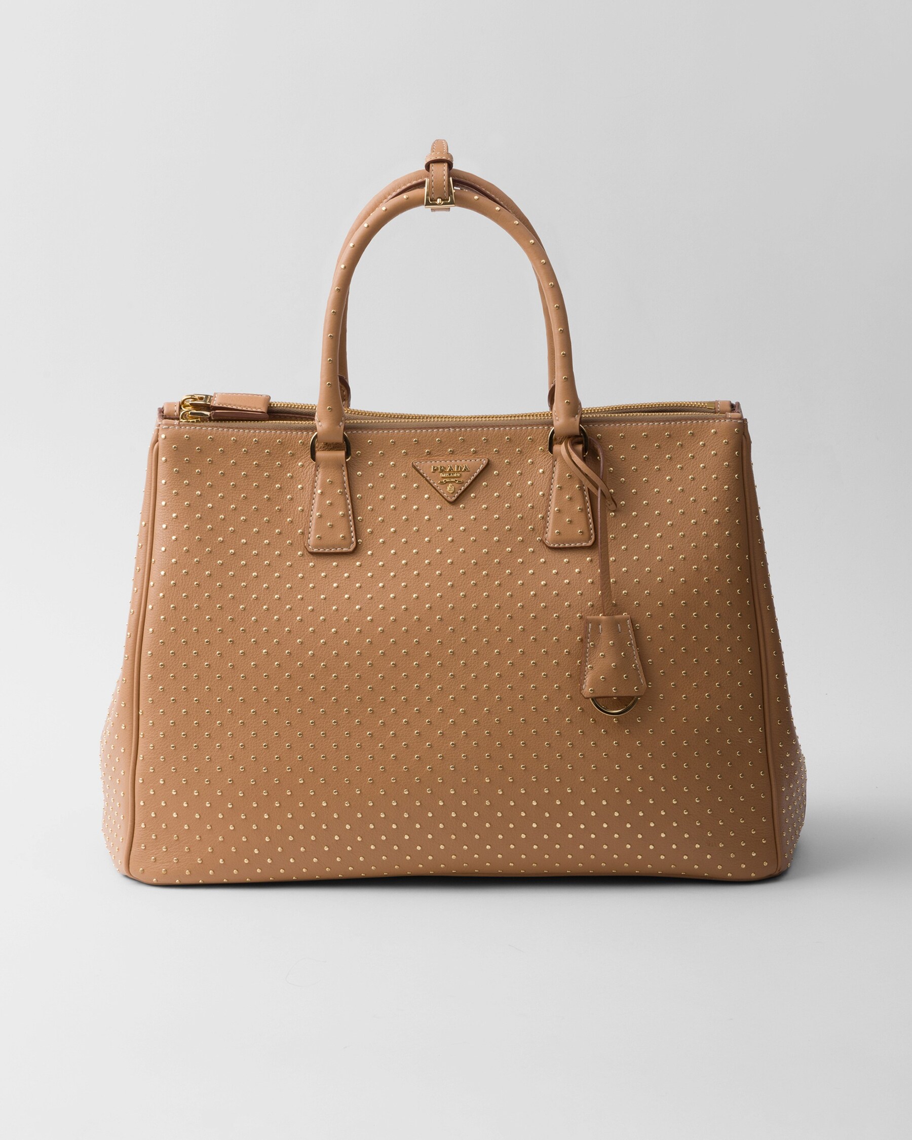 Natural Extra-large Prada Galleria Studded Leather Bag | PRADA