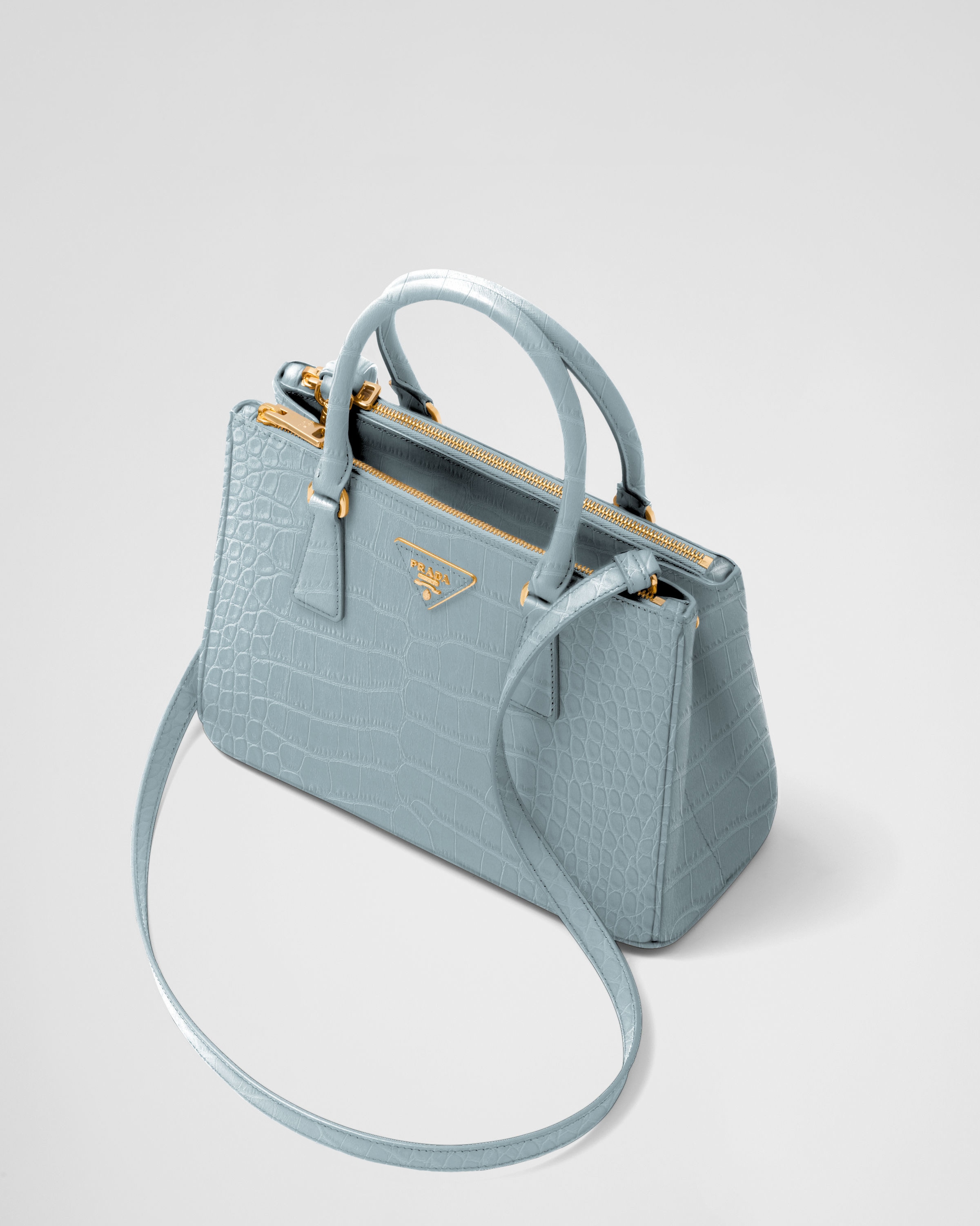 Light Blue Medium Prada Galleria Crocodile Leather Bag