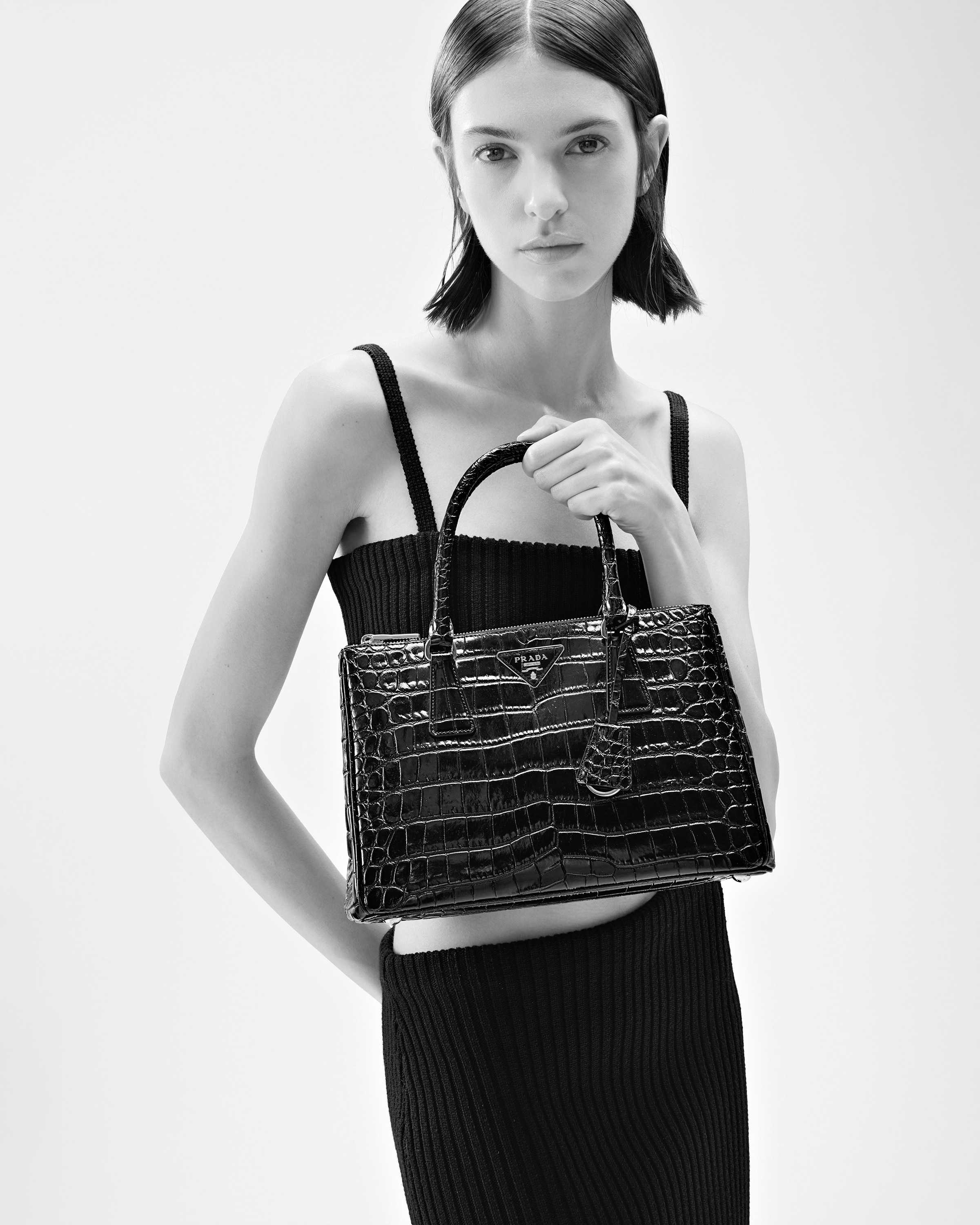 Periwinkle Blue Medium Prada Galleria Crocodile Leather Bag PRADA