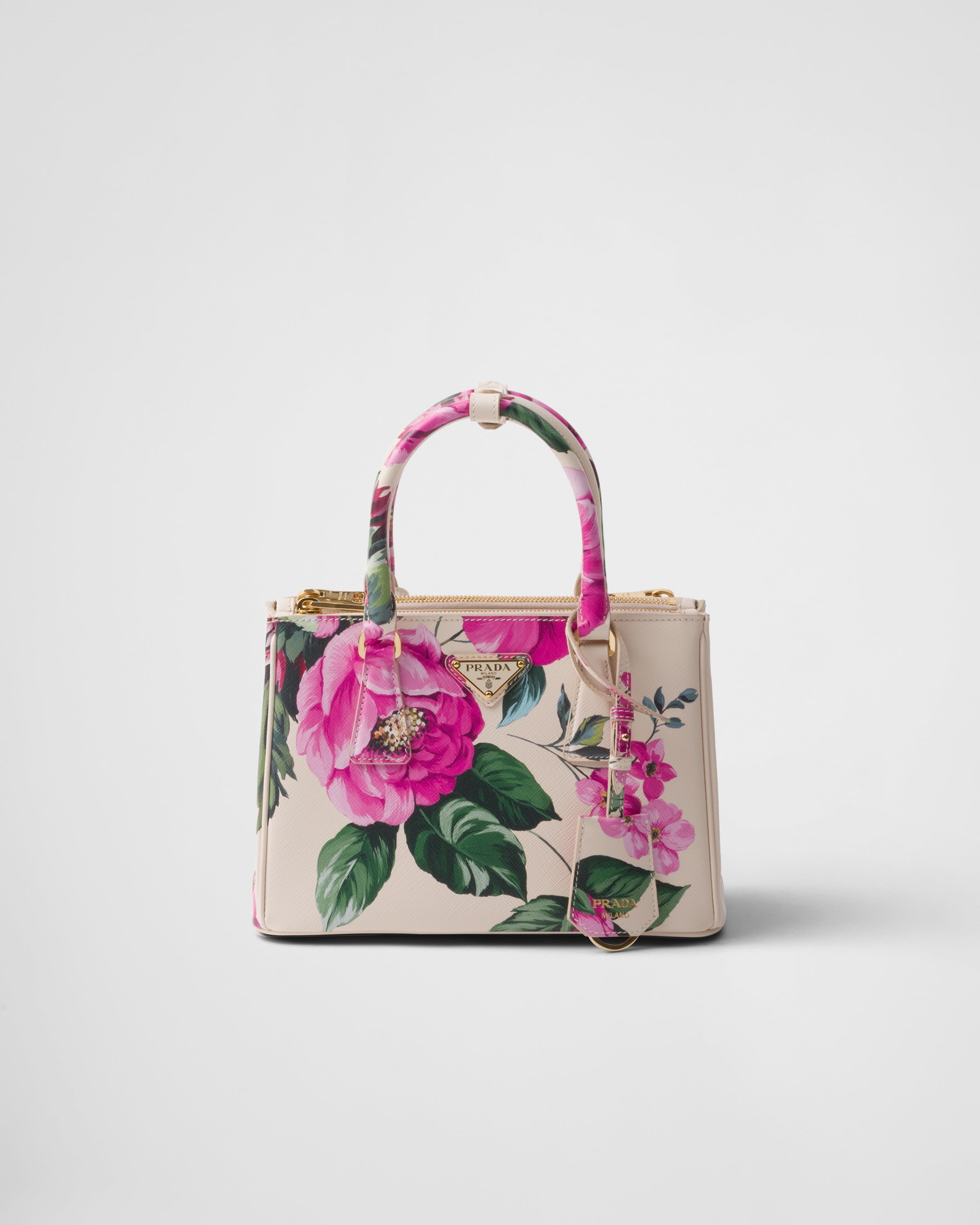 Shop Prada Galleria Printed Saffiano Leather Bag In Begonia Pink