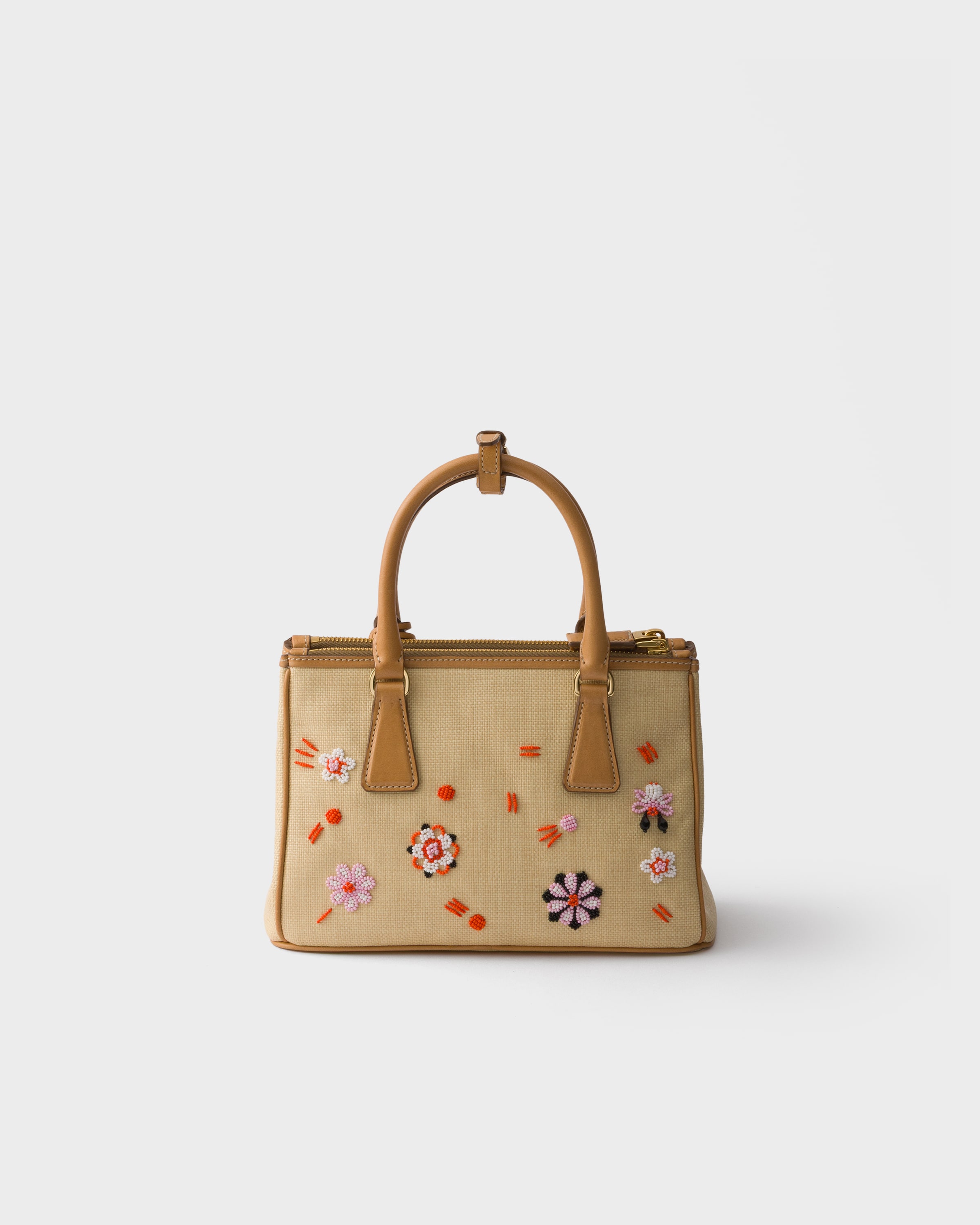 Natural Prada Galleria Small Canvas And Leather Embroidered Bag