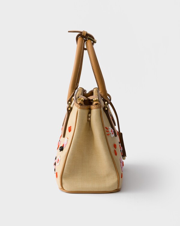 Prada Galleria small canvas and leather embroidered bag - Natural Prada Galleria small canvas and leather embroidered bag - Natural