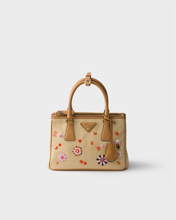 Prada Galleria small canvas and leather embroidered bag - Natural Prada Galleria small canvas and leather embroidered bag - Natural