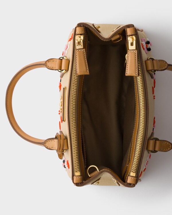 Prada Galleria small canvas and leather embroidered bag - Natural Prada Galleria small canvas and leather embroidered bag - Natural