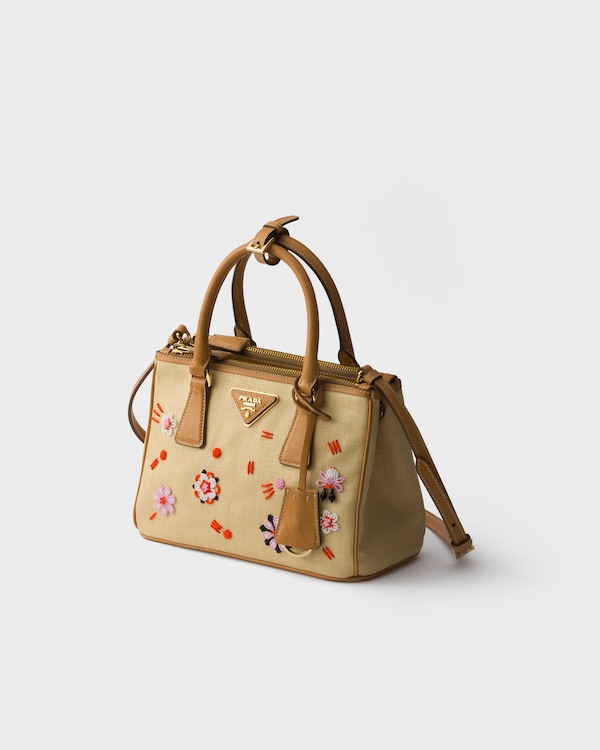 Prada Galleria small canvas and leather embroidered bag - Natural Prada Galleria small canvas and leather embroidered bag - Natural