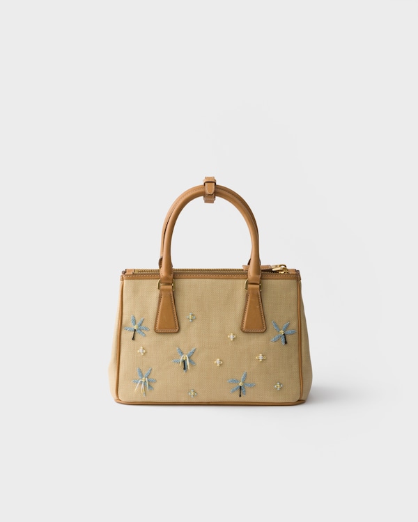 Prada Galleria small canvas and leather embroidered bag - Natural Prada Galleria small canvas and leather embroidered bag - Natural