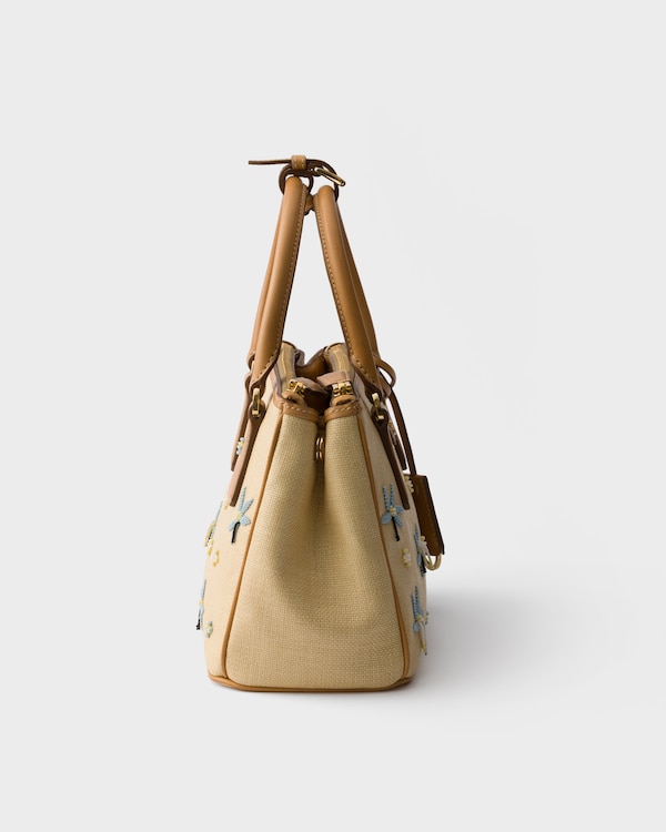 Prada Galleria small canvas and leather embroidered bag - Natural Prada Galleria small canvas and leather embroidered bag - Natural