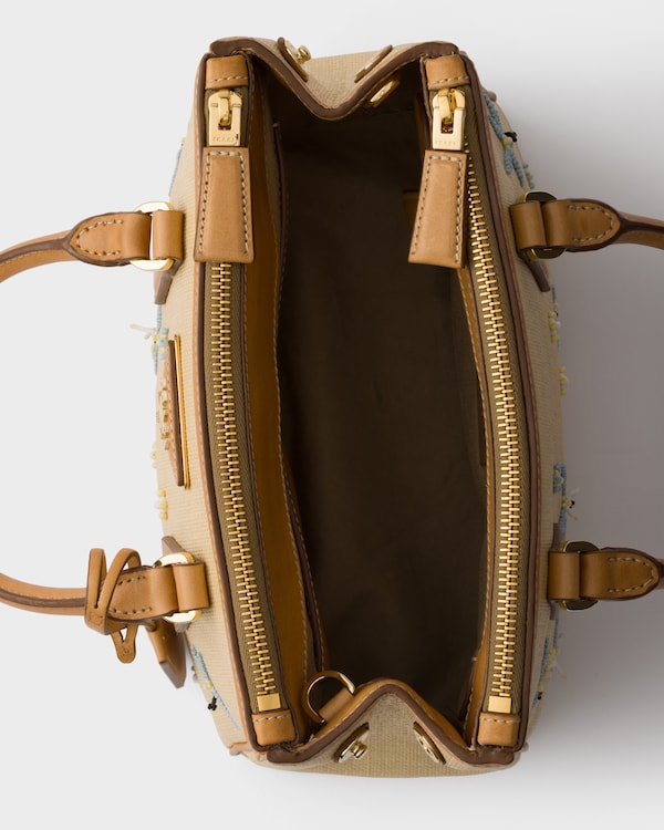 Prada Galleria small canvas and leather embroidered bag - Natural Prada Galleria small canvas and leather embroidered bag - Natural