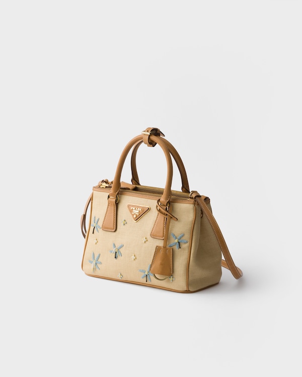 Prada Galleria small canvas and leather embroidered bag - Natural Prada Galleria small canvas and leather embroidered bag - Natural