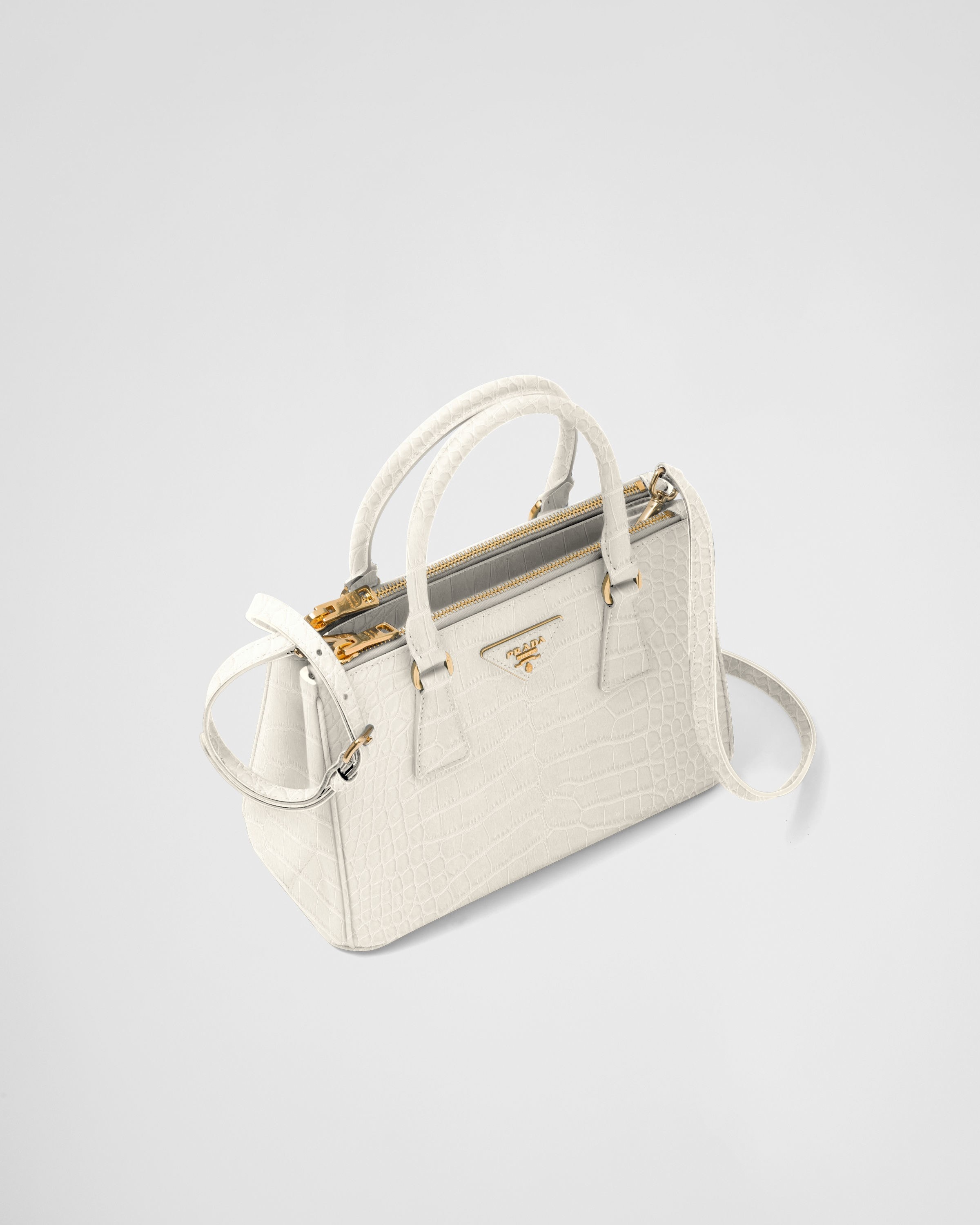 White Prada Galleria Small Crocodile Leather Bag | PRADA - United