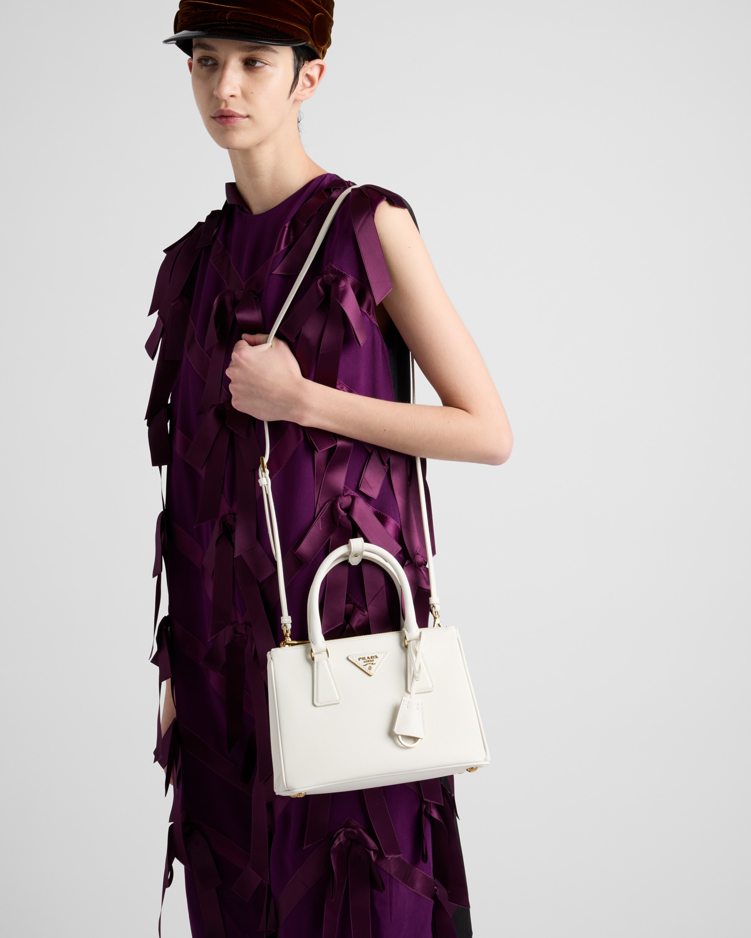 White Small Prada Galleria Saffiano Leather Bag PRADA