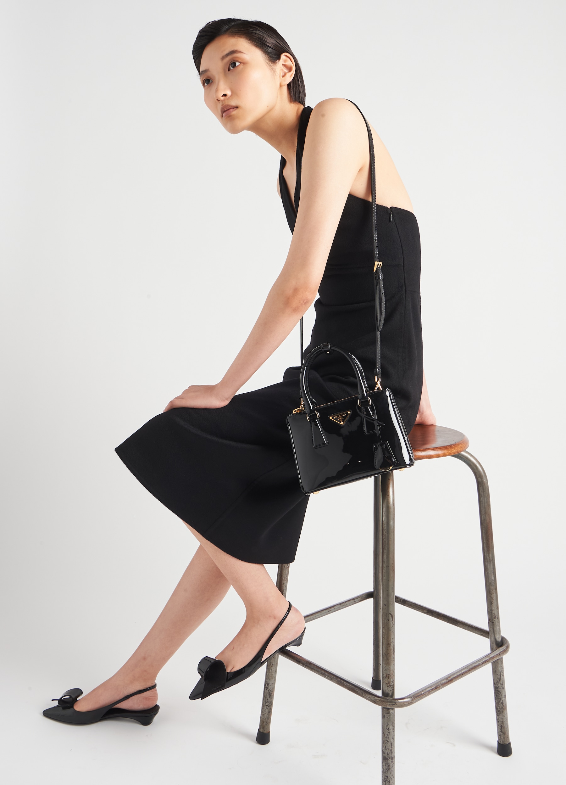 PRADA leather Embossed logo mini Boston bag Handbag bag BR3091 black