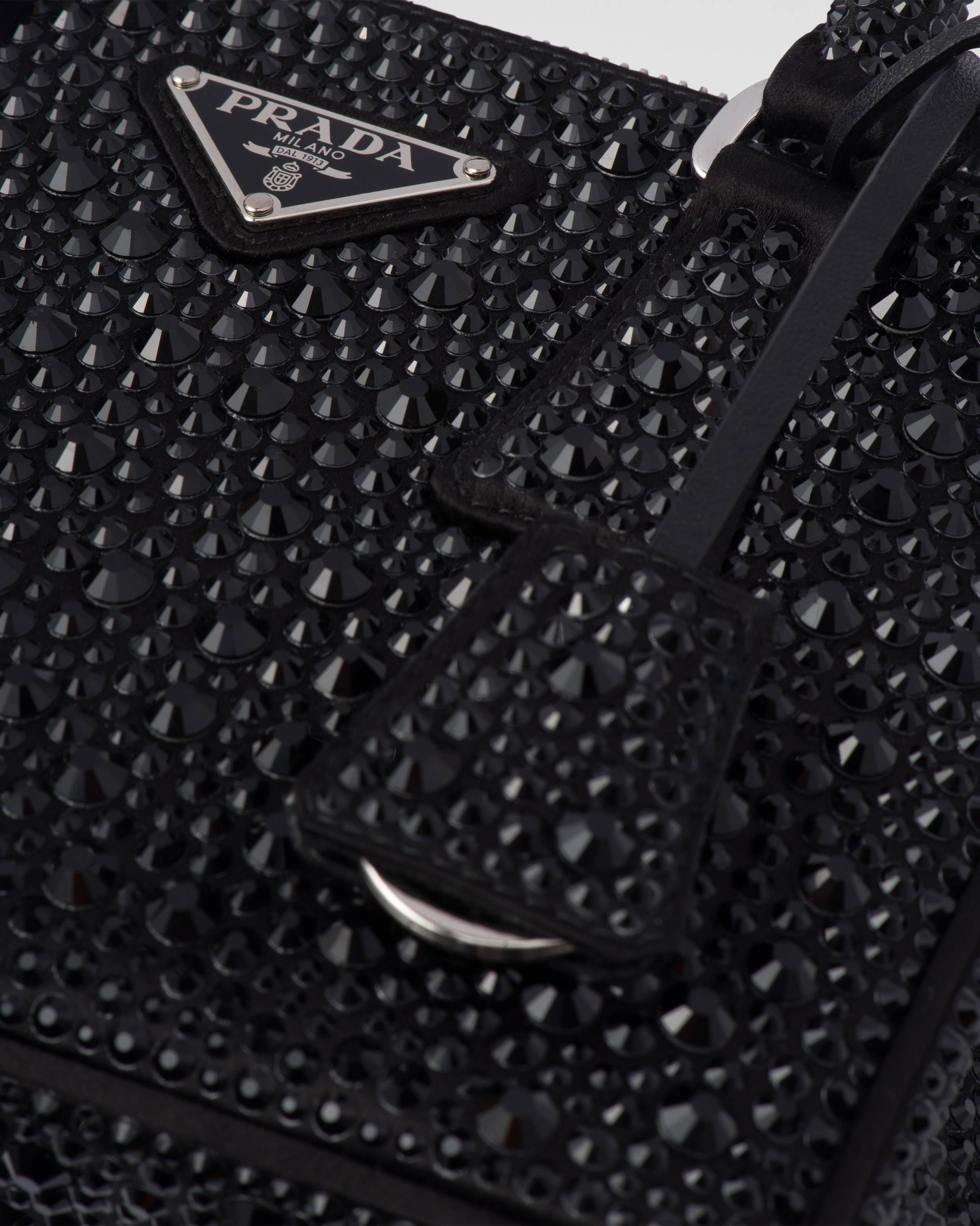 Black Prada Galleria Satin Mini bag With Crystals PRADA