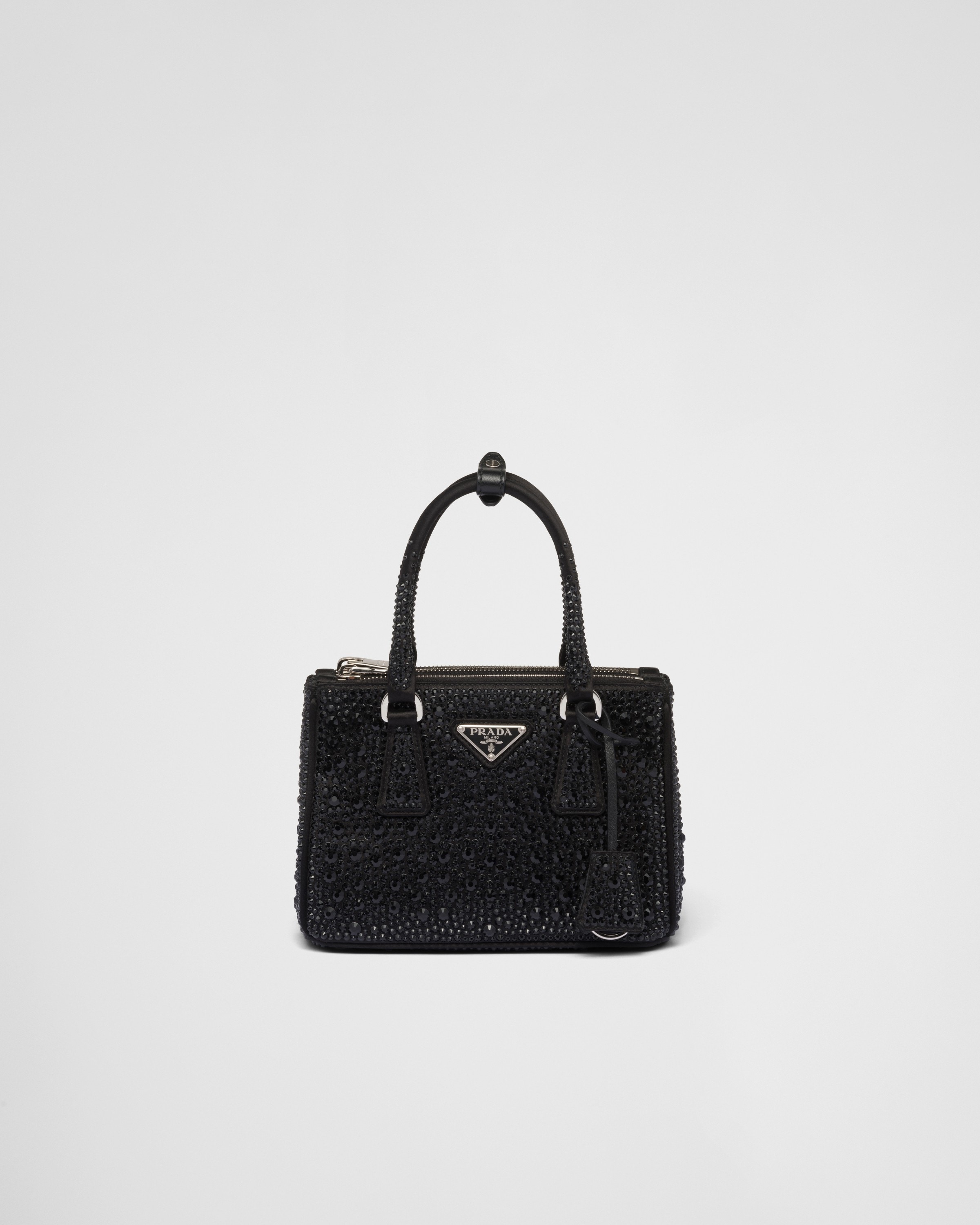 Prada Galleria Satin Mini-bag With Crystals In Black