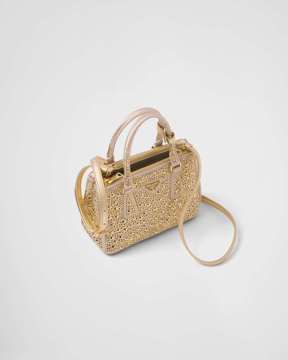 Platinum Prada Galleria satin mini-bag with crystals | Prada