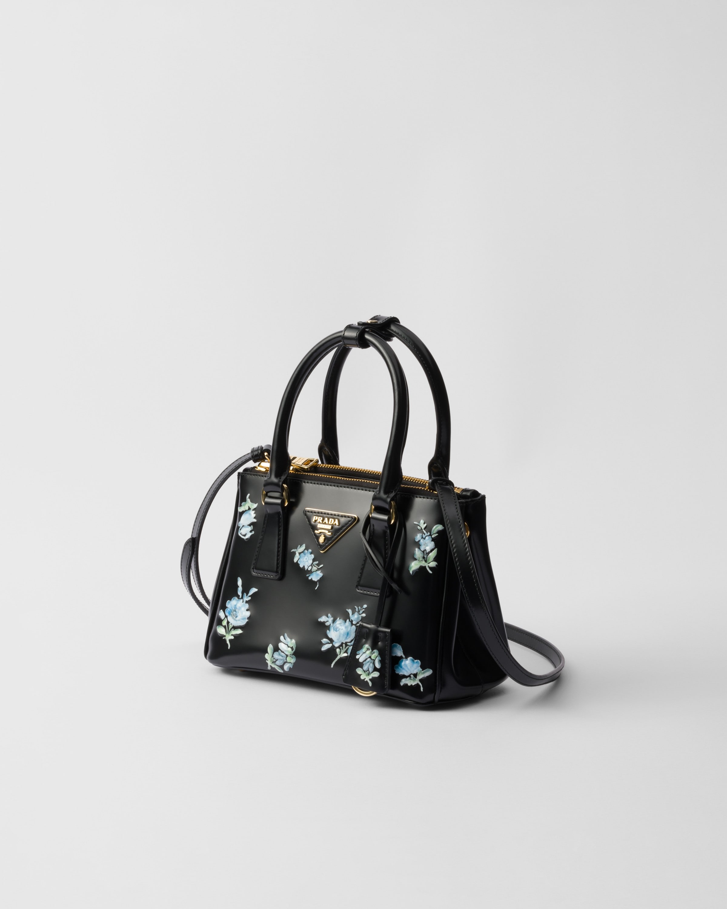 Prada Galleria Printed Brushed Leather Mini-bag In Schwarz