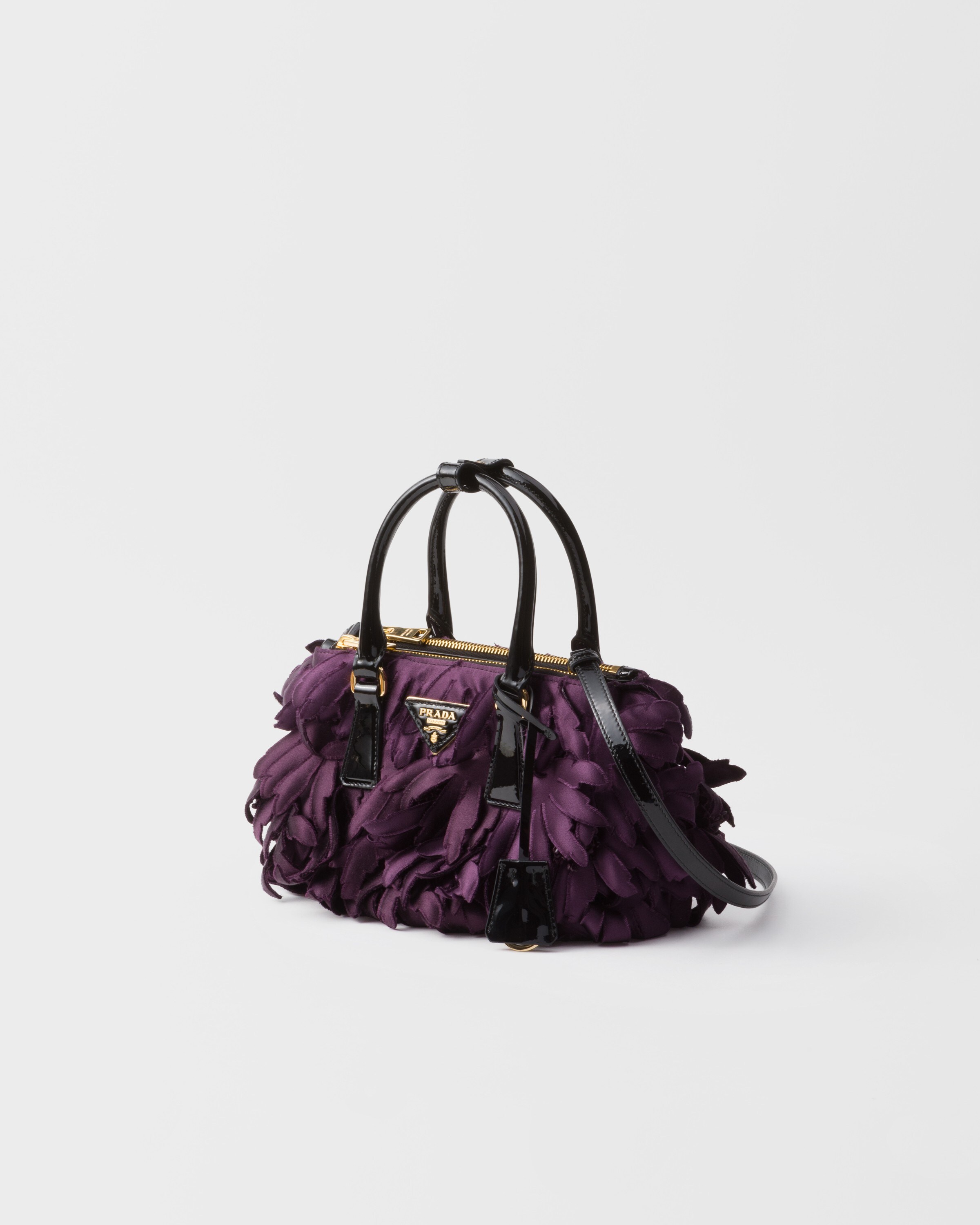Plum/Black Satin and patent leather Prada Galleria mini-bag Plum/Black Satin and patent leather Prada Galleria mini-bag