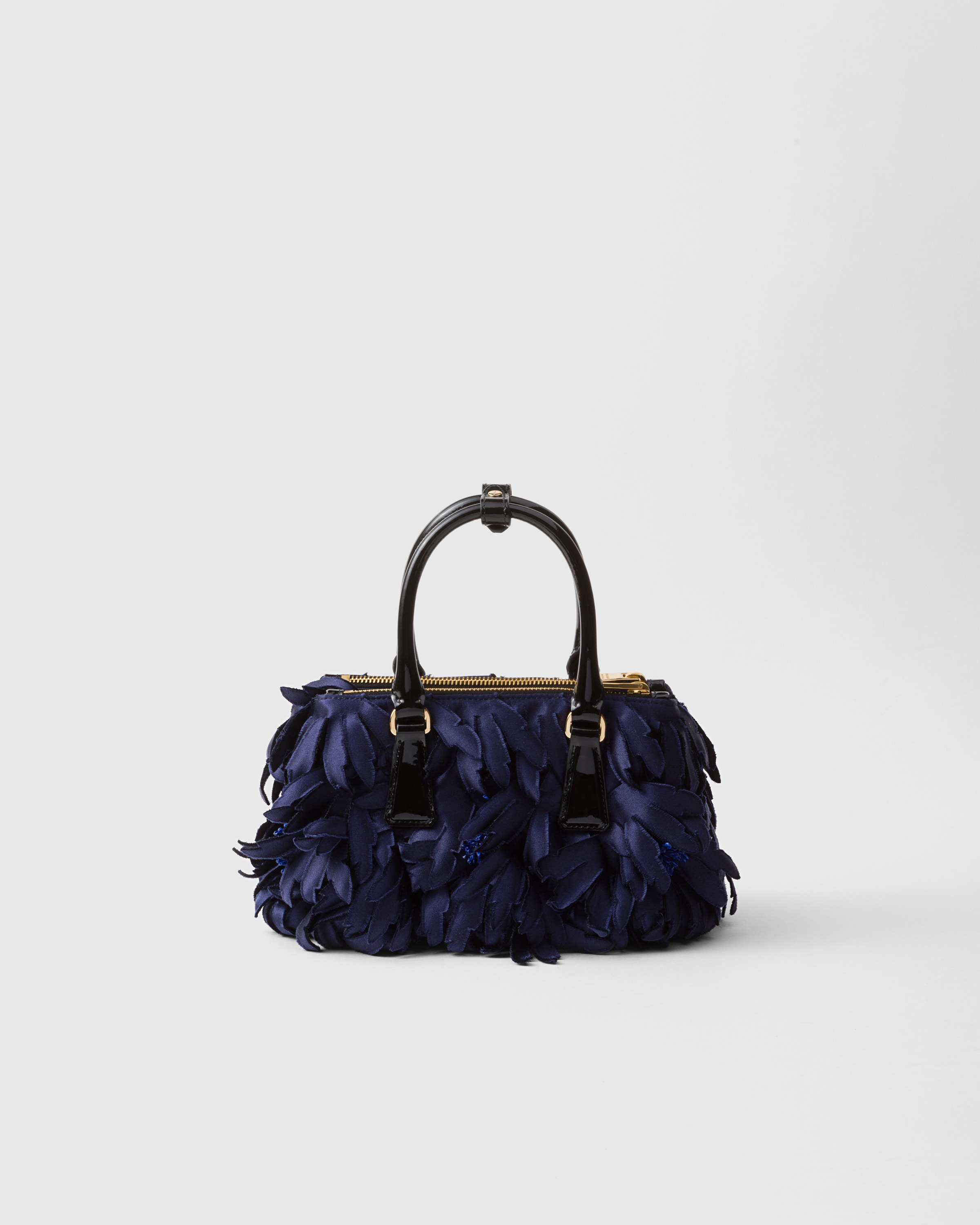 Prada Galleria Feathered Leather Top-handle Bag In Baltic Blue/black