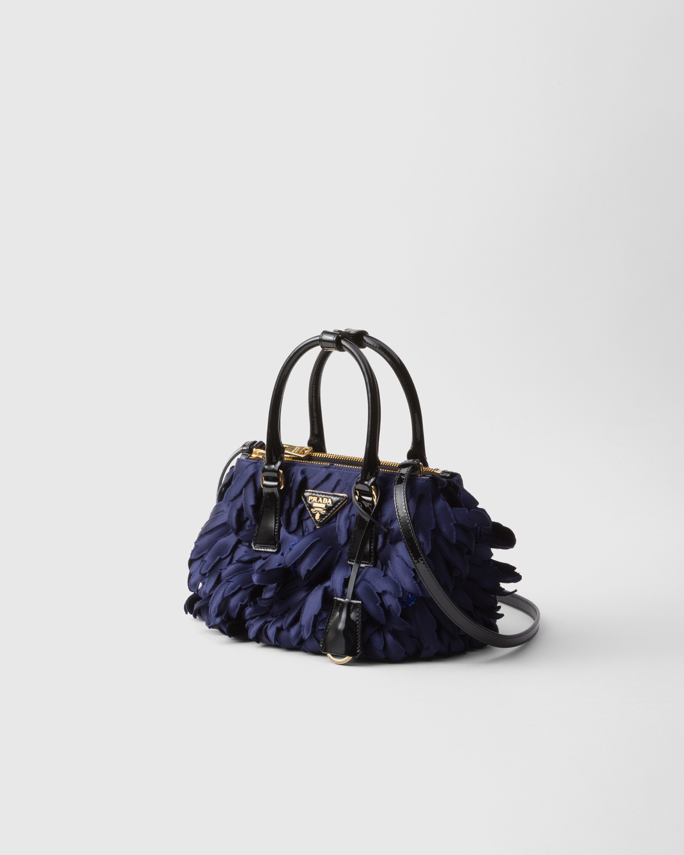 Prada Galleria Feathered Leather Top-handle Bag In Baltic Blue/black