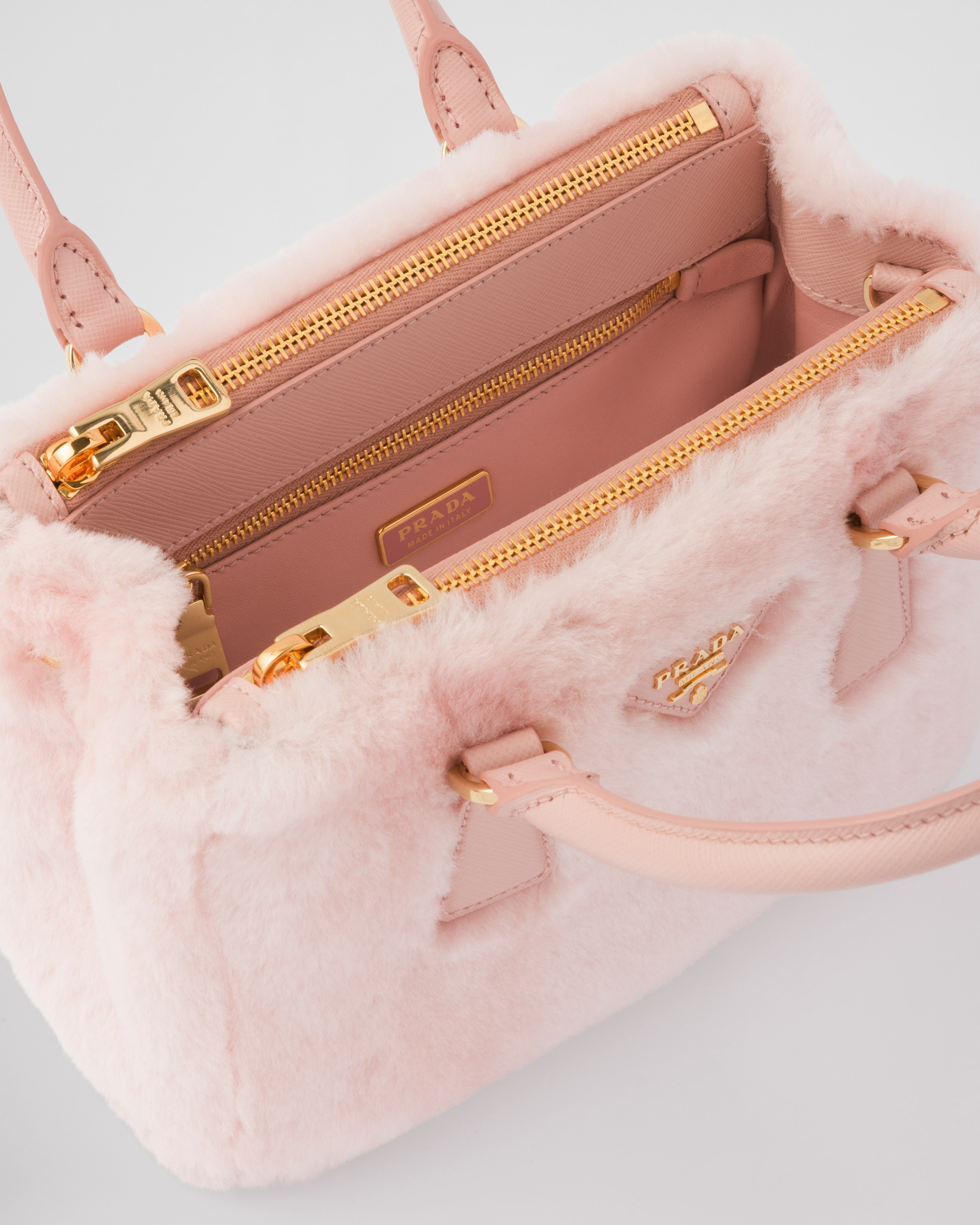 Orchid Pink Prada Galleria Shearling Mini bag PRADA