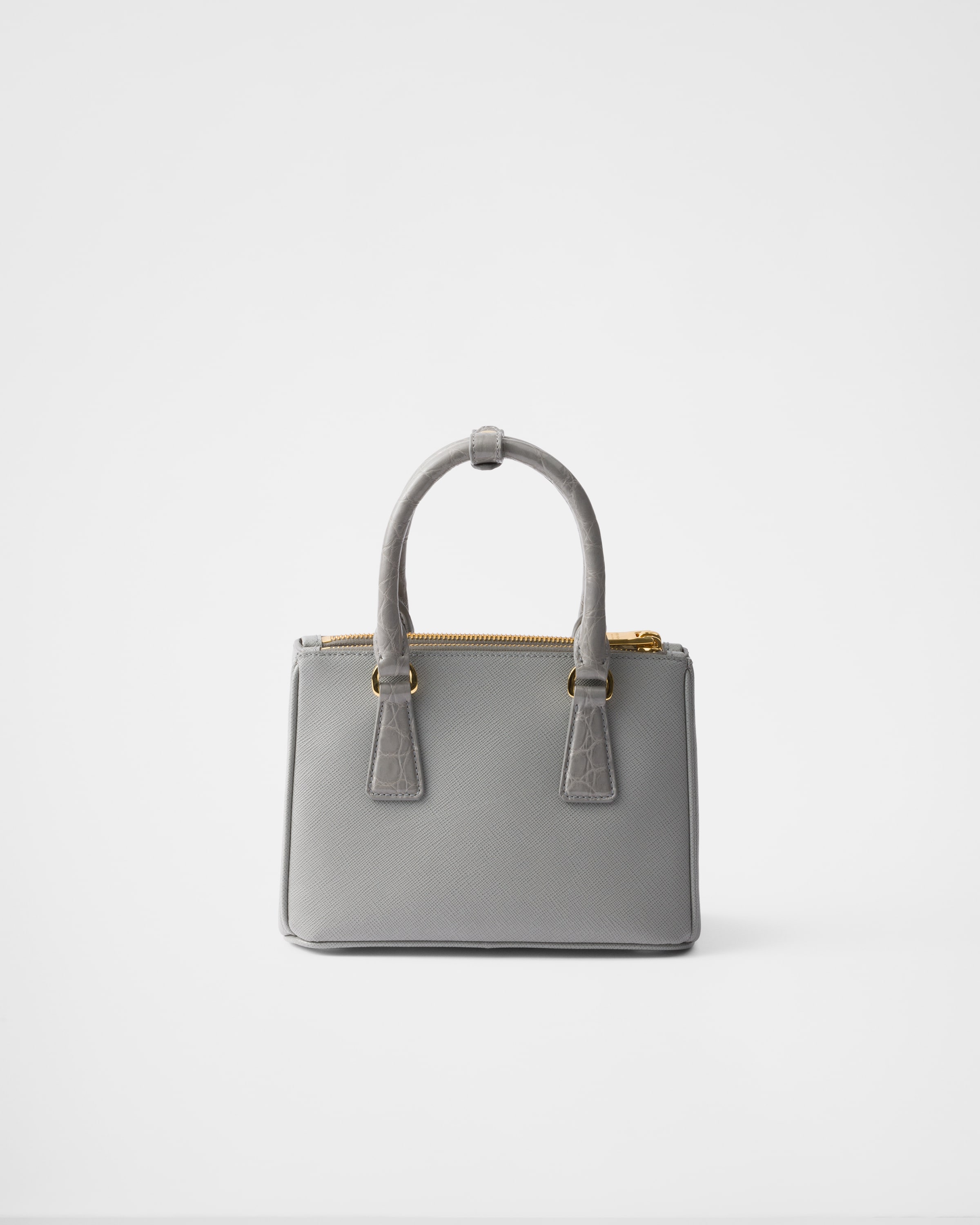 Cloudy Gray Prada Galleria Mini Saffiano Leather And Crocodile Bag