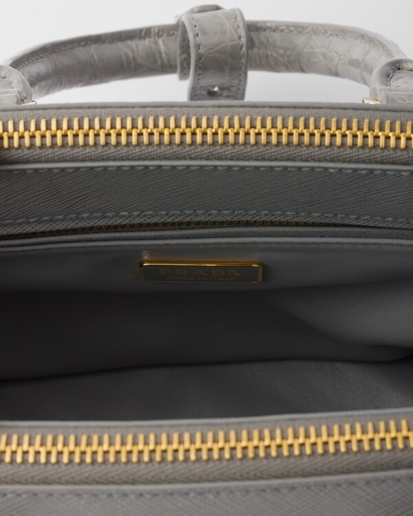 Prada Galleria mini Saffiano leather and crocodile bag - Cloudy Gray Prada Galleria mini Saffiano leather and crocodile bag - Cloudy Gray