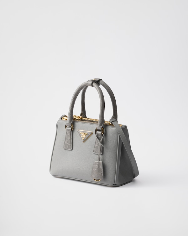Prada Galleria mini Saffiano leather and crocodile bag - Cloudy Gray Prada Galleria mini Saffiano leather and crocodile bag - Cloudy Gray