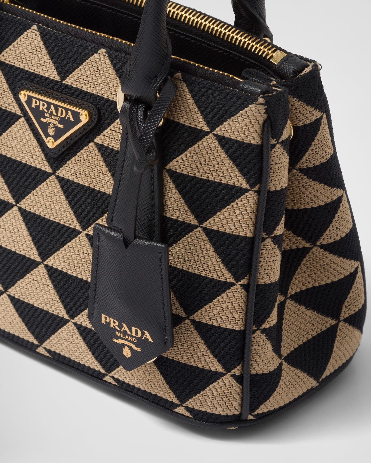 Black/beige Prada Symbole Embroidered Fabric Mini Bag PRADA