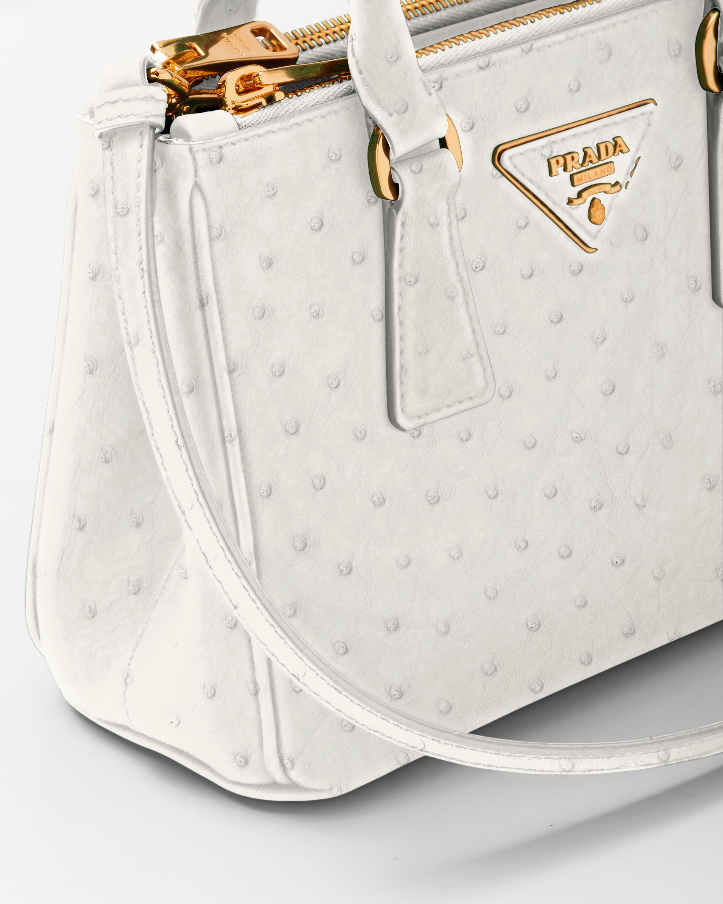 White Prada Galleria Ostrich Leather Mini bag PRADA