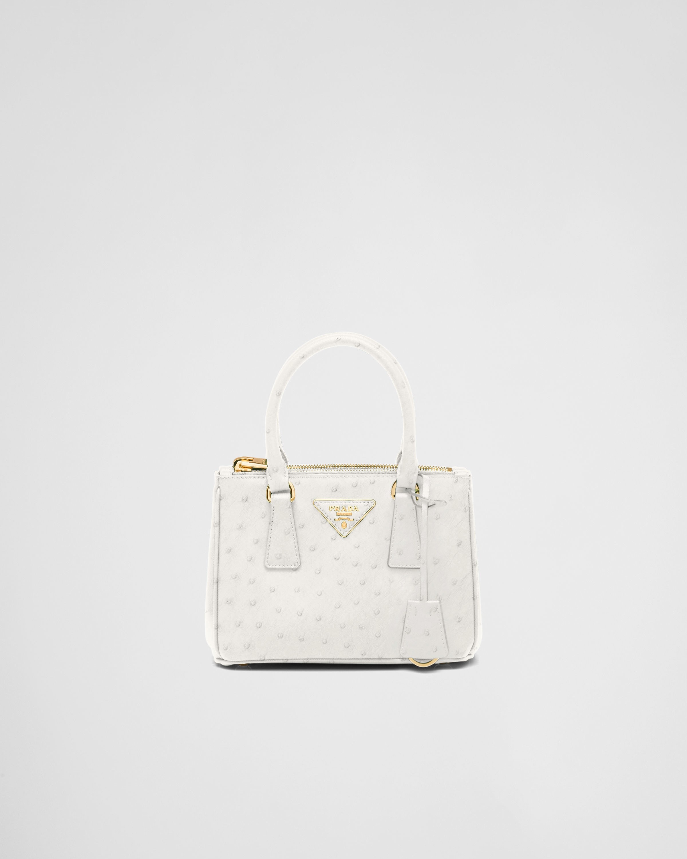 White Prada Galleria Ostrich Leather Mini bag PRADA